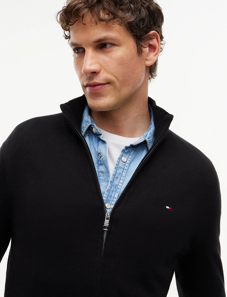 Tommy Hilfiger - PIMA ORG CTN CASHMERE ZIP THRU - full zip jumpers - black - 4