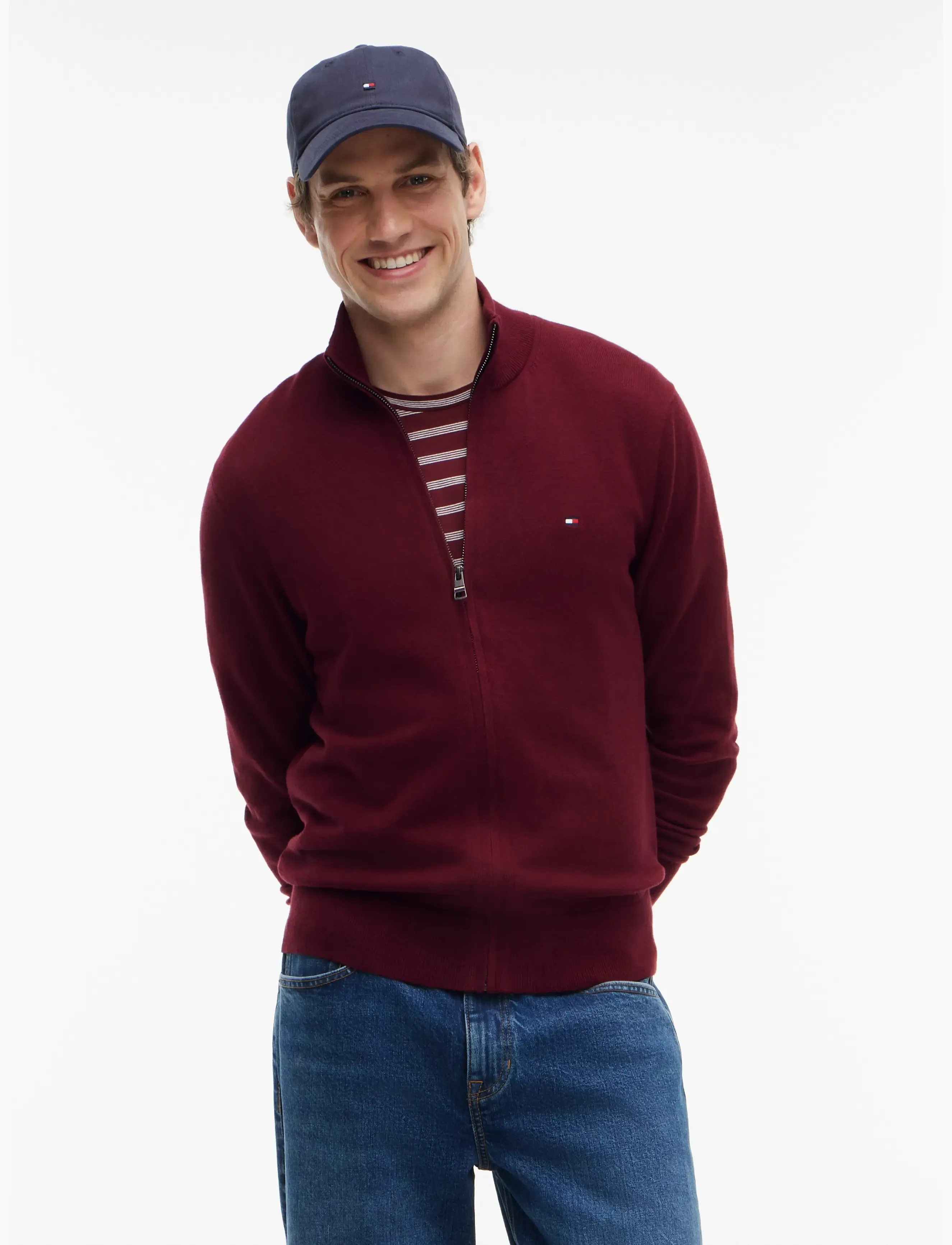Tommy Hilfiger PIMA ORG CTN CASHMERE ZIP THRU - Strickmode - BURGUNDY / burgundy