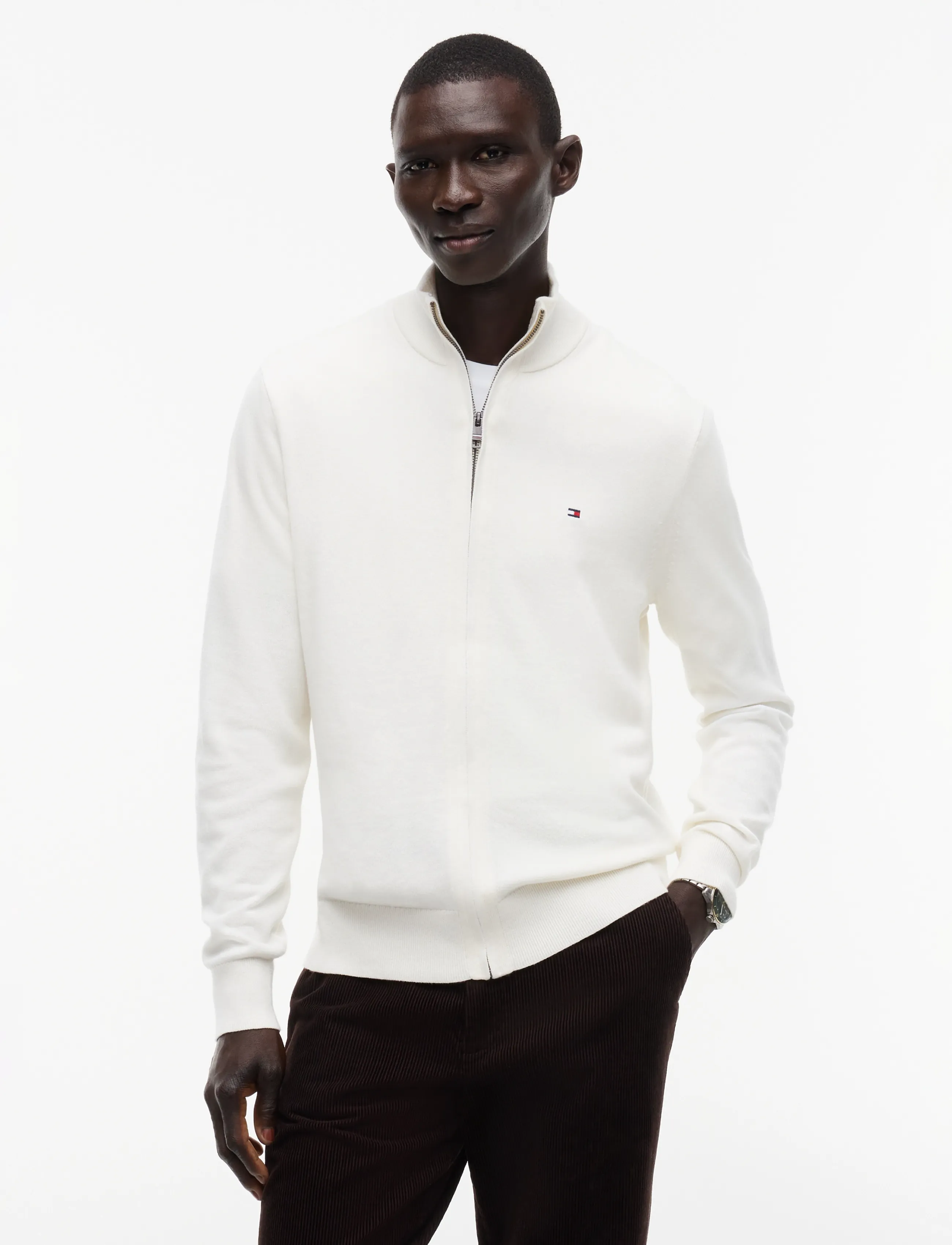 Tommy Hilfiger PIMA ORG CTN CASHMERE ZIP THRU - Tommy Hilfiger - IVORY PETAL / cream