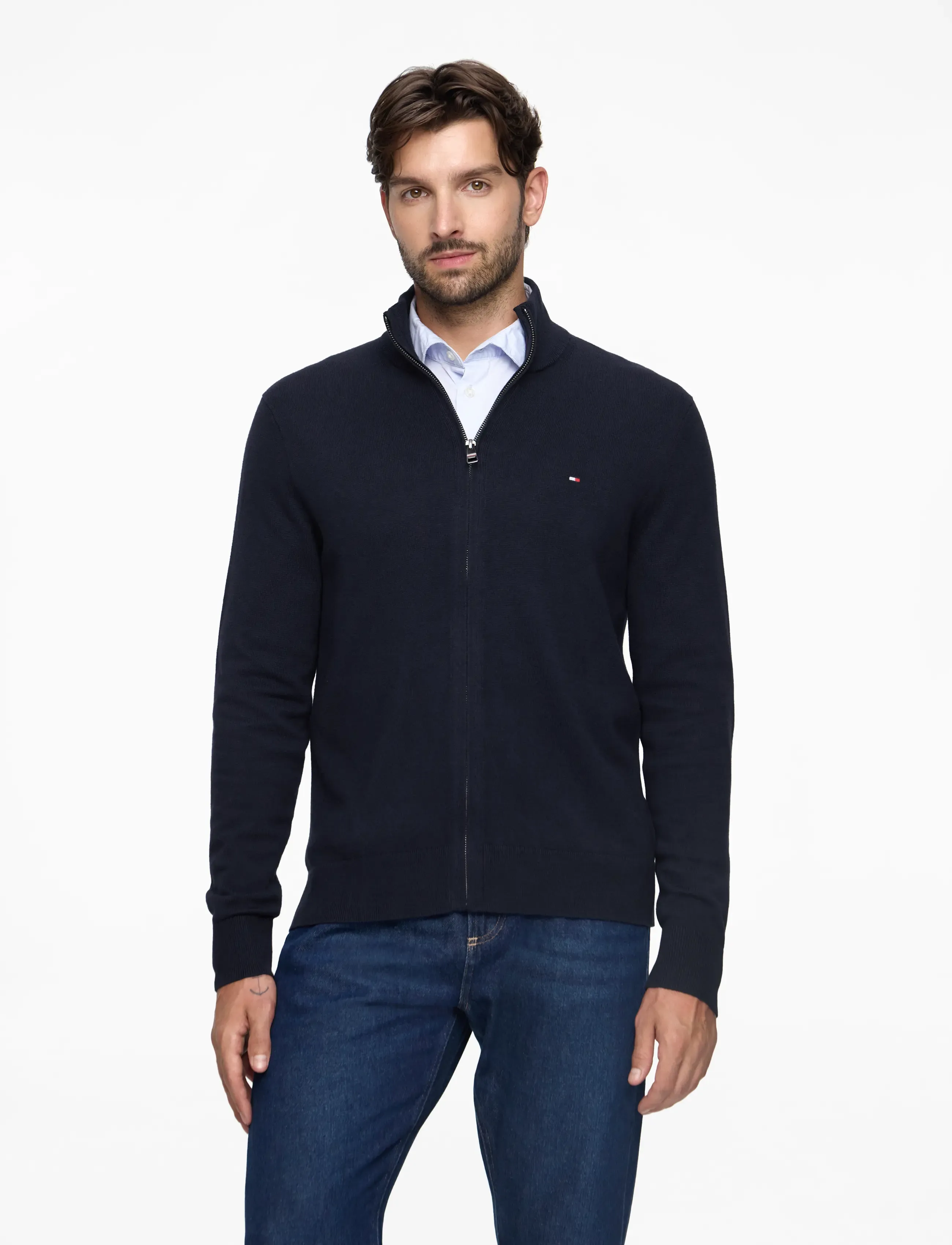 Tommy Hilfiger PIMA ORG CTN CASHMERE ZIP THRU - Tommy Hilfiger - NAVY BLUE / navy
