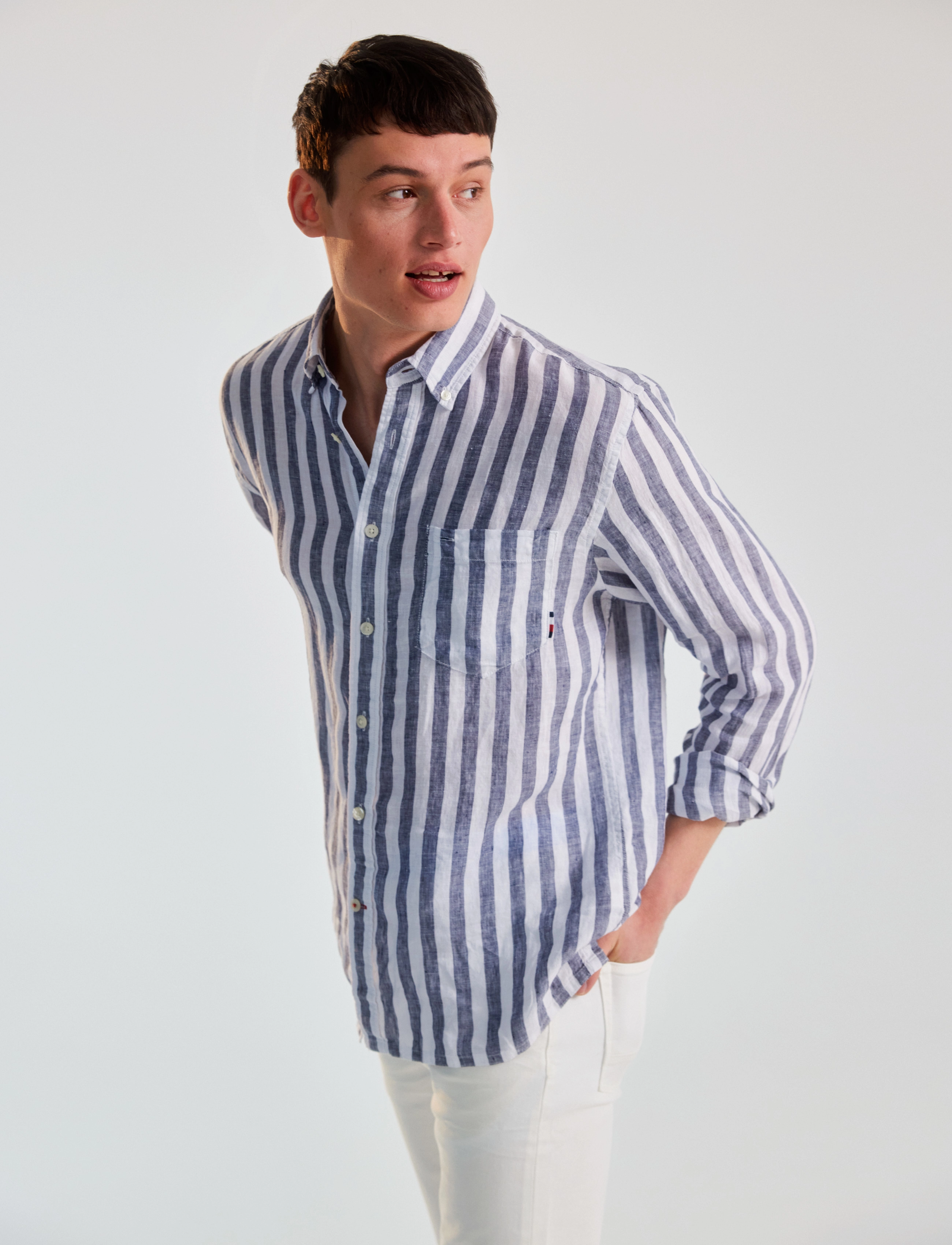 Tommy Hilfiger - BRETON LINEN STRIPE CF SHIRT - optic white / carbon navy - 2