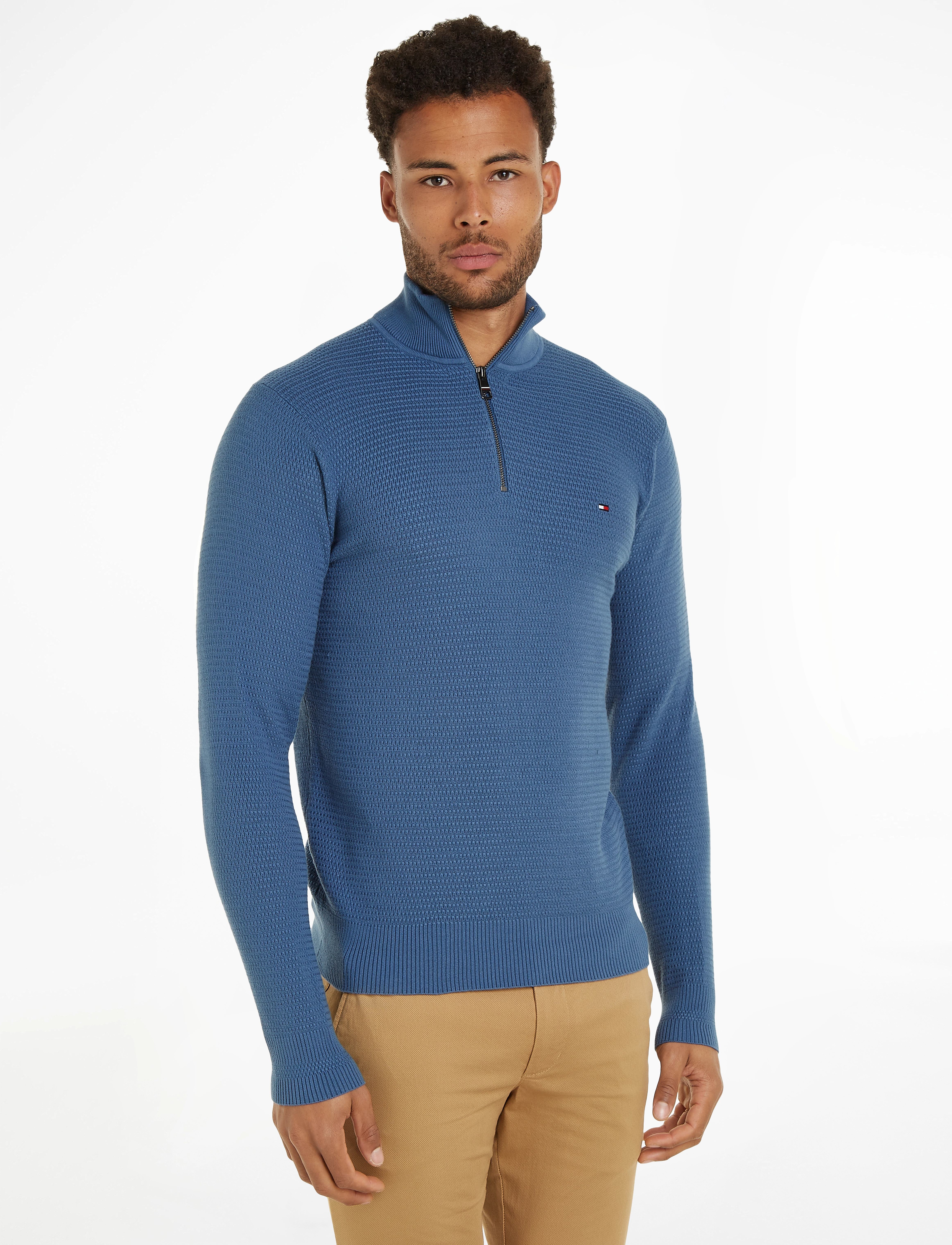 Tommy Hilfiger - INTERLACED STRUCTURE ZIP MOCK - blue coast - 1