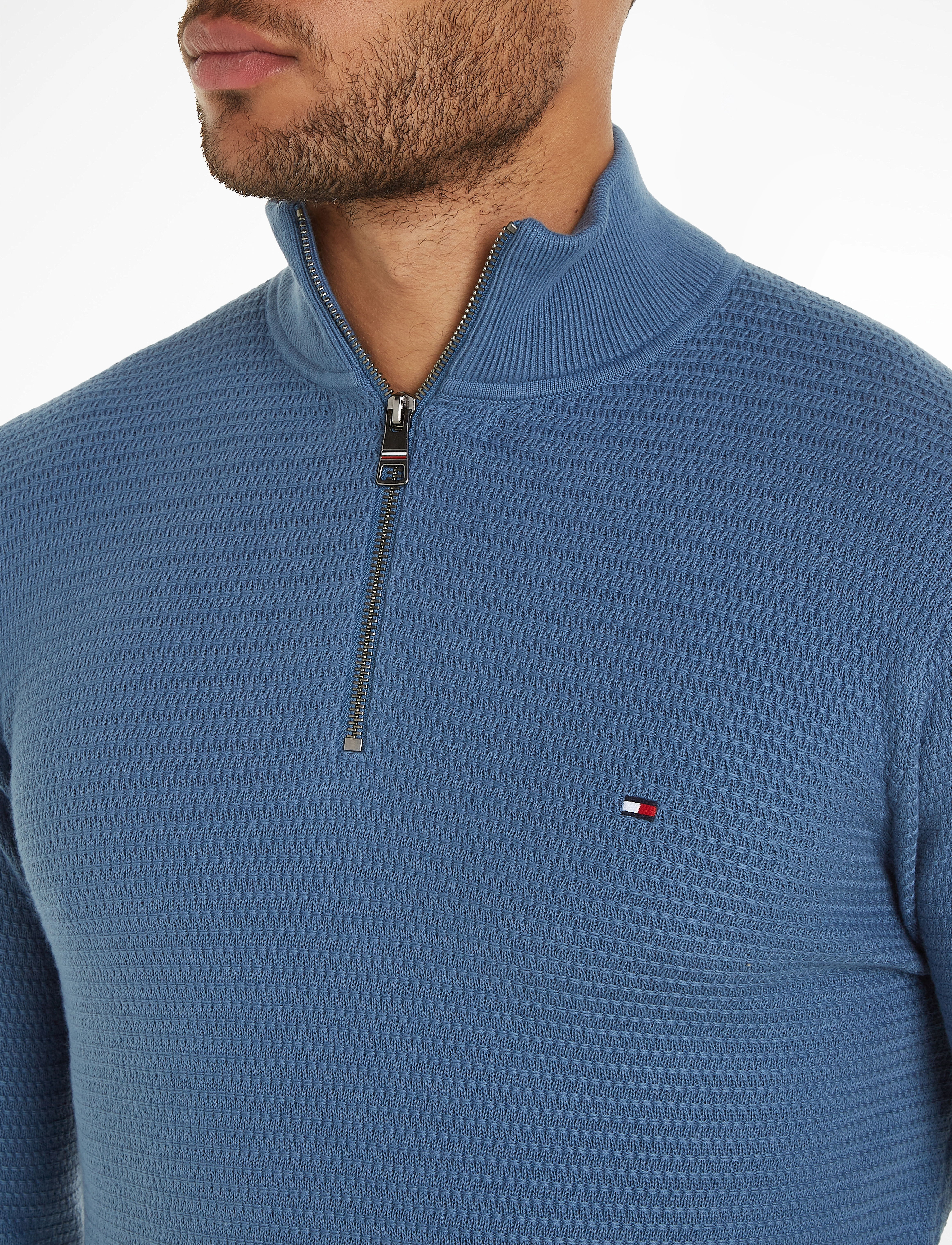 Tommy Hilfiger - INTERLACED STRUCTURE ZIP MOCK - blue coast - 3