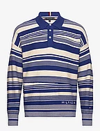 CRAFTED STRIPE LS POLO - ULTRA BLUE/ WEATHERED WHITE