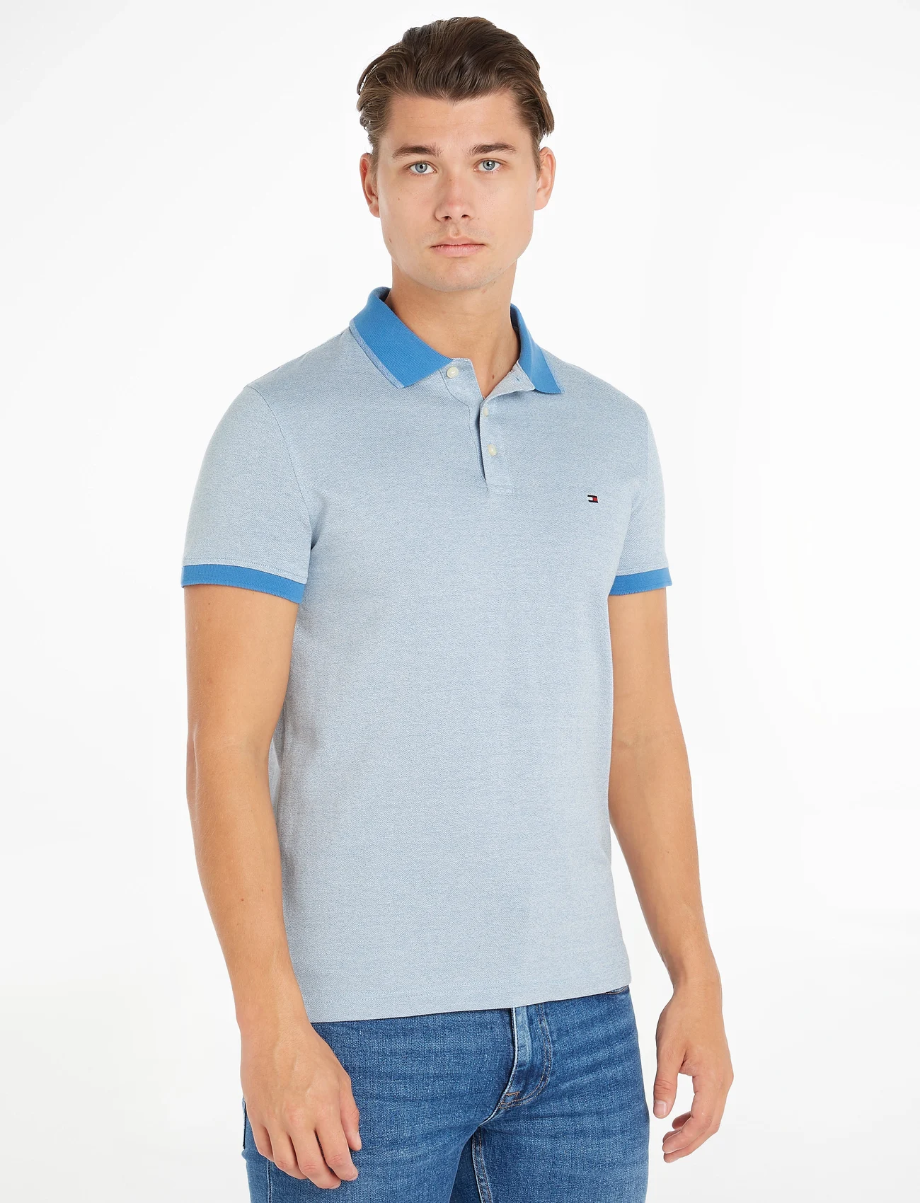 Tommy Hilfiger - MOULINE TIPPED SLIM POLO - kortermede - weathered white / iconic blue - 1