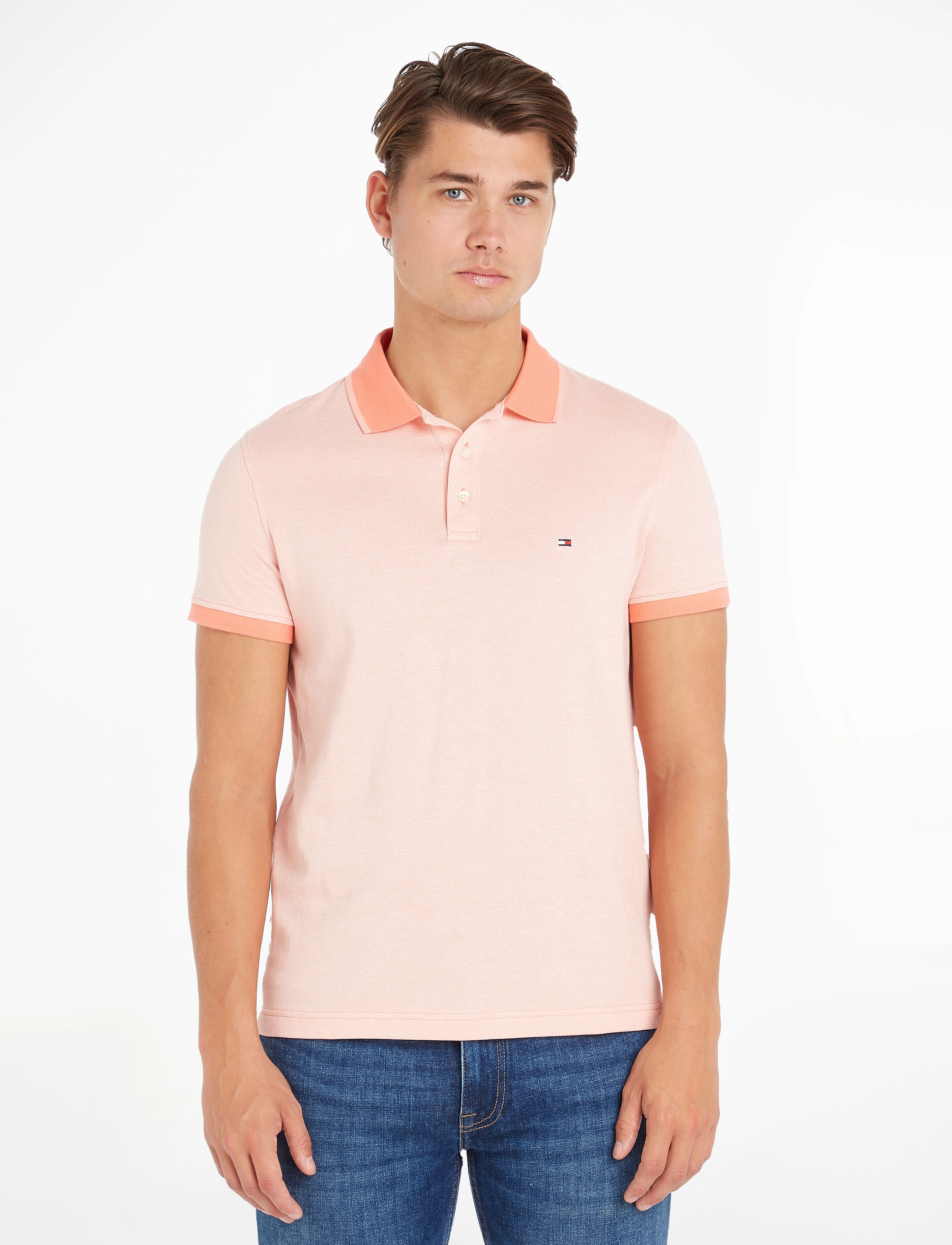 Tommy Hilfiger - MOULINE TIPPED SLIM POLO - weathered white /peach dusk mouline - 2