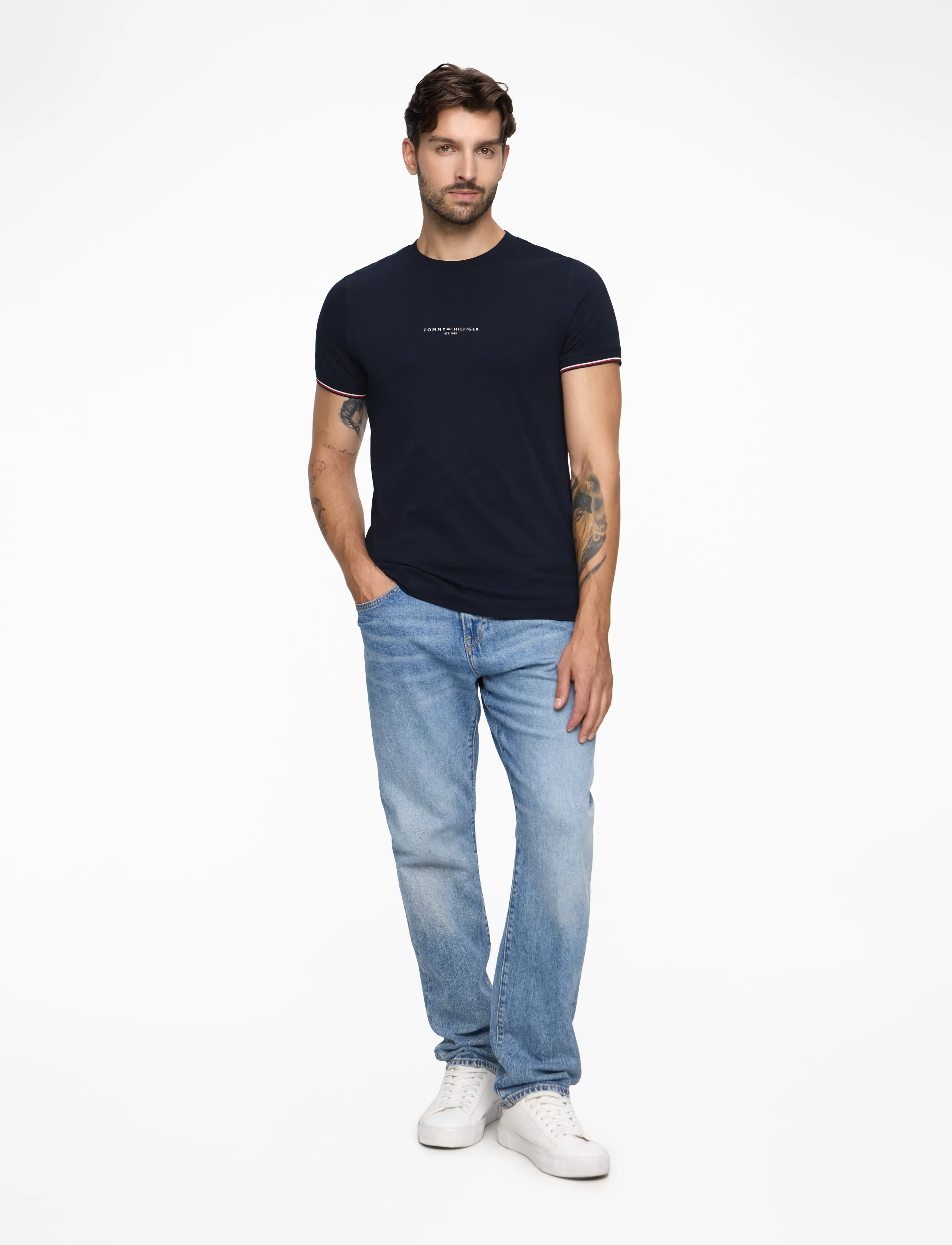 Tommy Hilfiger - TOMMY LOGO TIPPED TEE - kortærmede t-shirts - desert sky - 2