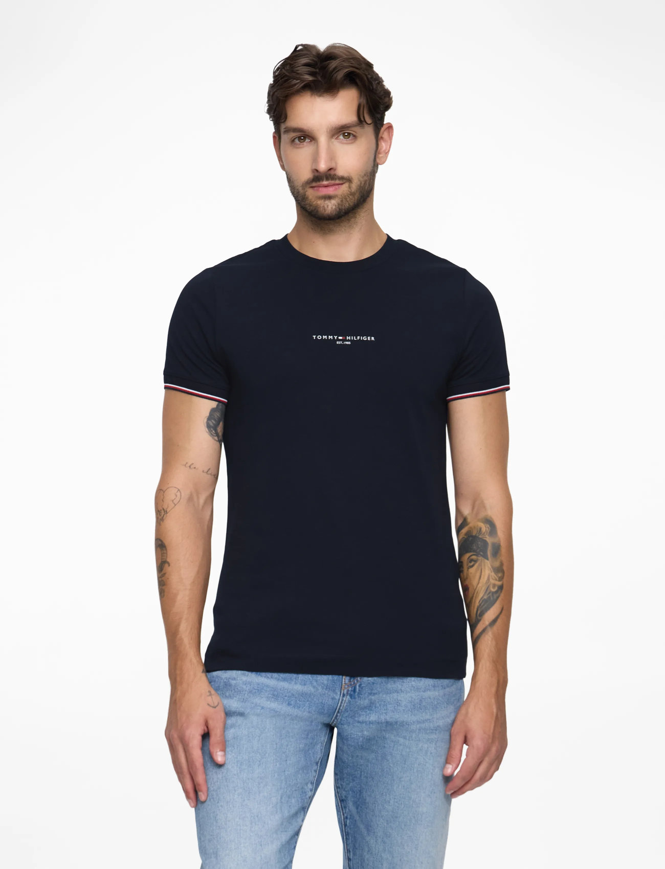Tommy Hilfiger - TOMMY LOGO TIPPED TEE - kurzärmelig - desert sky - 0