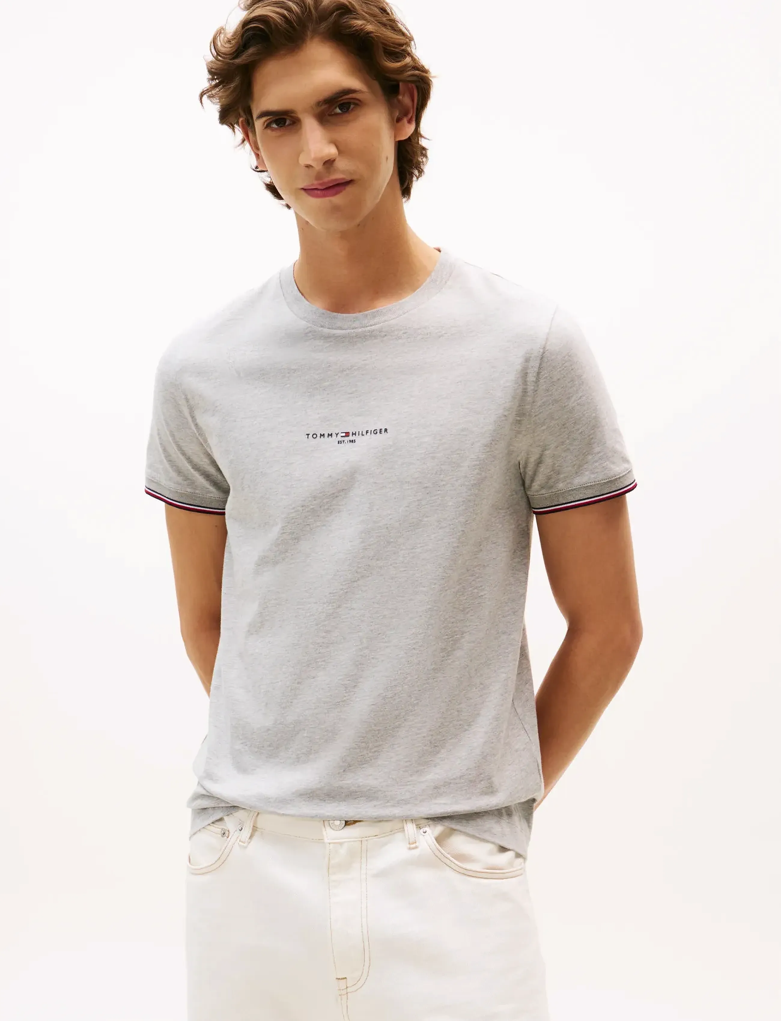 Tommy Hilfiger TOMMY LOGO TIPPED TEE - Tommy Hilfiger - LIGHT GREY HEATHER / grey