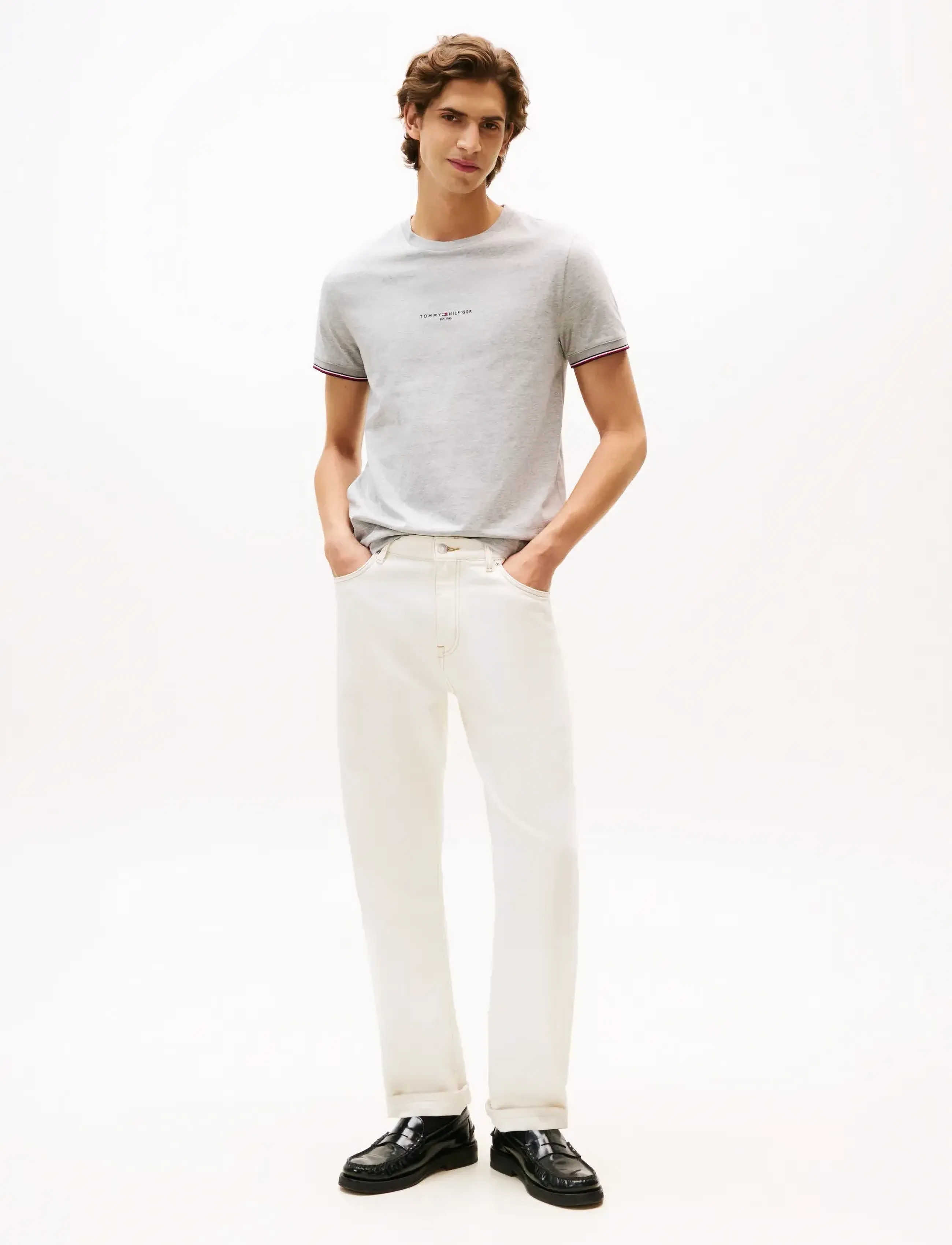 Tommy Hilfiger - TOMMY LOGO TIPPED TEE - kortærmede t-shirts - light grey heather - 2