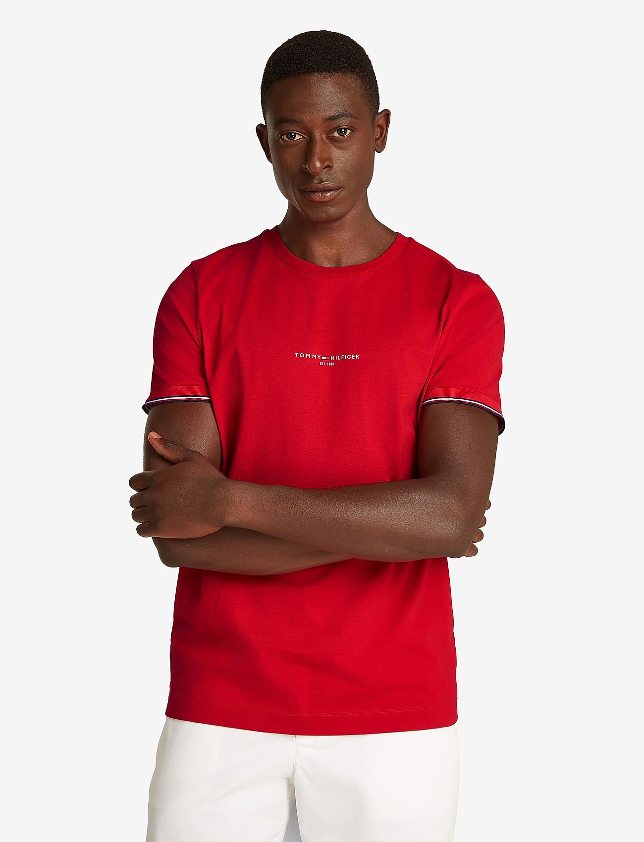 Tommy Hilfiger - TOMMY LOGO TIPPED TEE - kortärmade t-shirts - medium red - 0