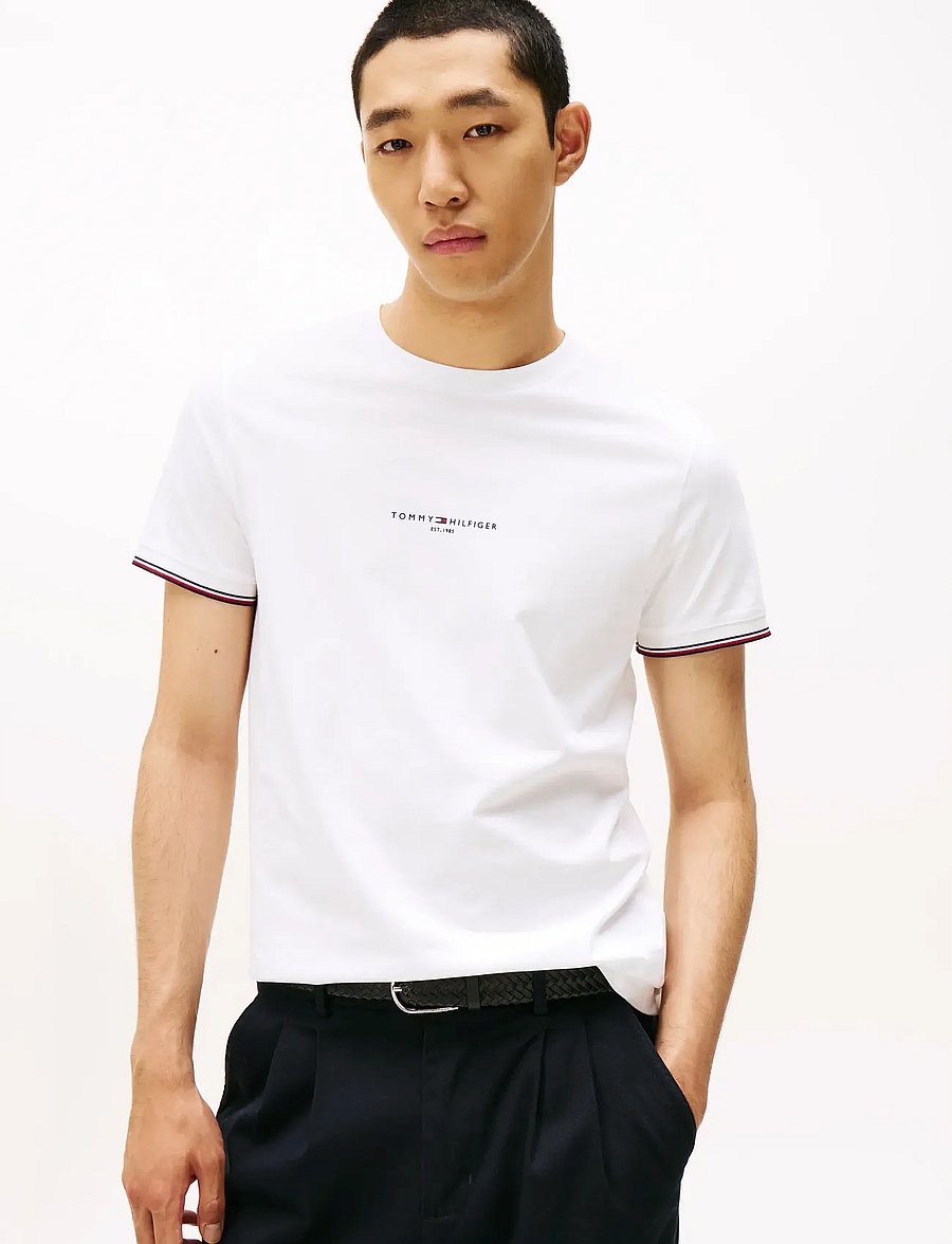 Tommy Hilfiger - TOMMY LOGO TIPPED TEE - lühikeste varrukatega t-särgid - white - 0
