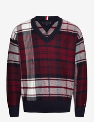 Tommy Hilfiger - CHECK TEXTURE V NECK - swetry w serek - deep rouge multi - 0