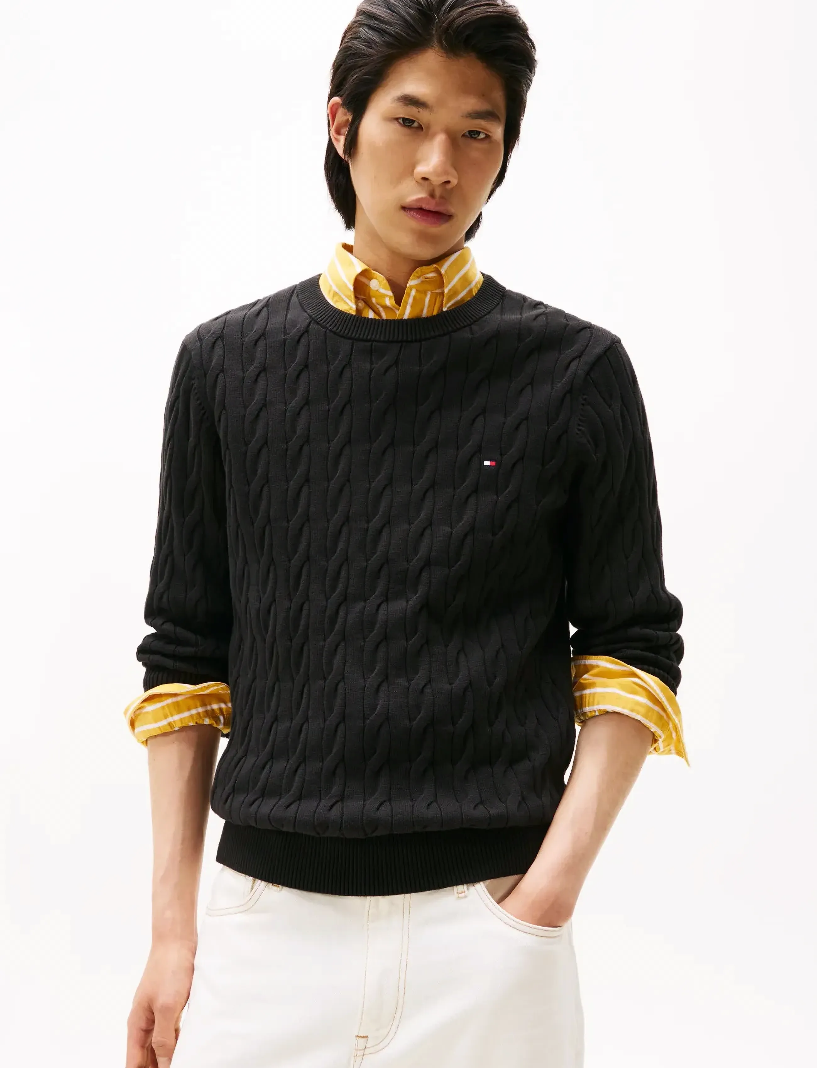 Tommy Hilfiger CLASSIC COTTON CABLE CREW NECK - Tommy Hilfiger - BLACK / black
