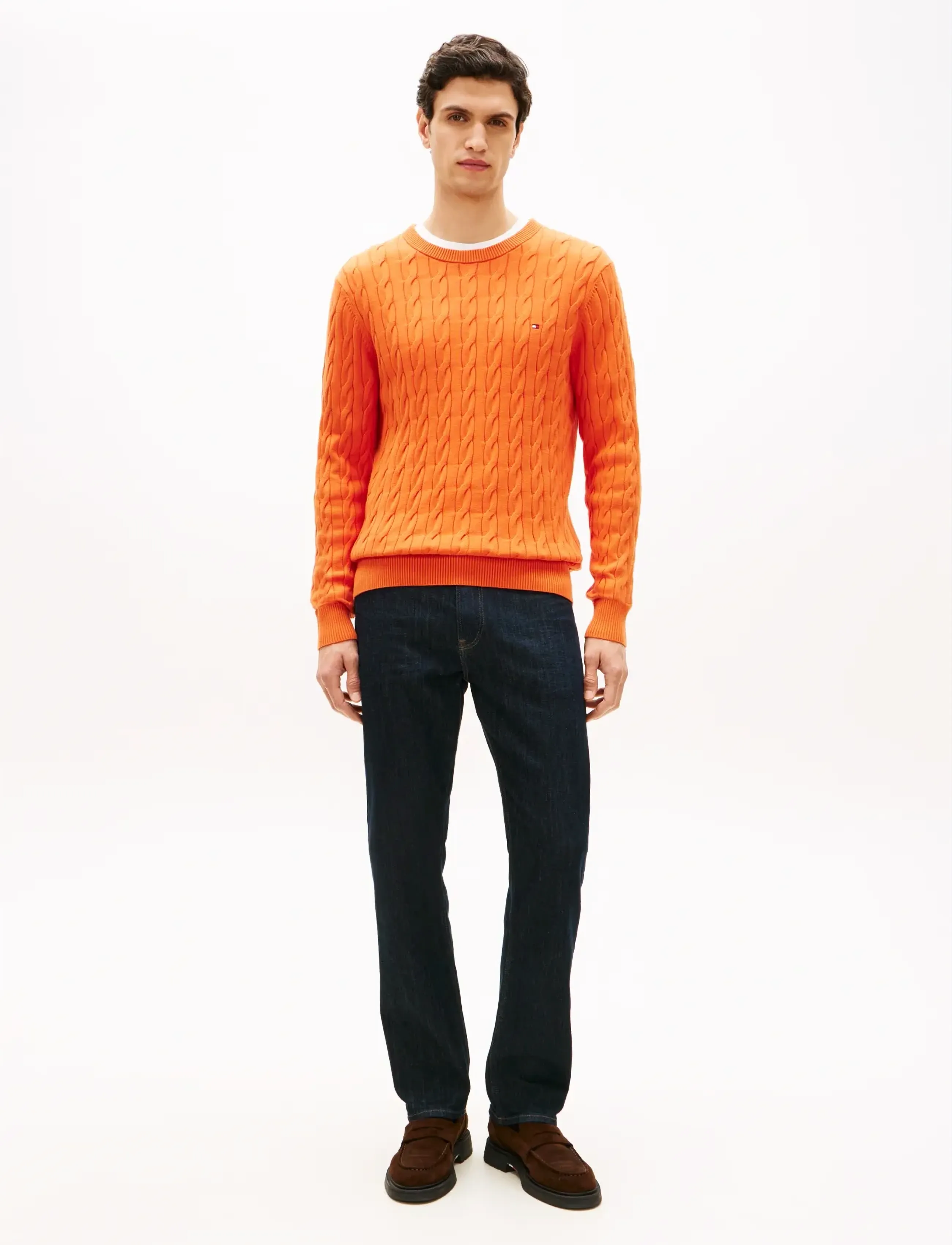 Tommy Hilfiger - CLASSIC COTTON CABLE CREW NECK - okrągły dekolt - brilliant orange - 4