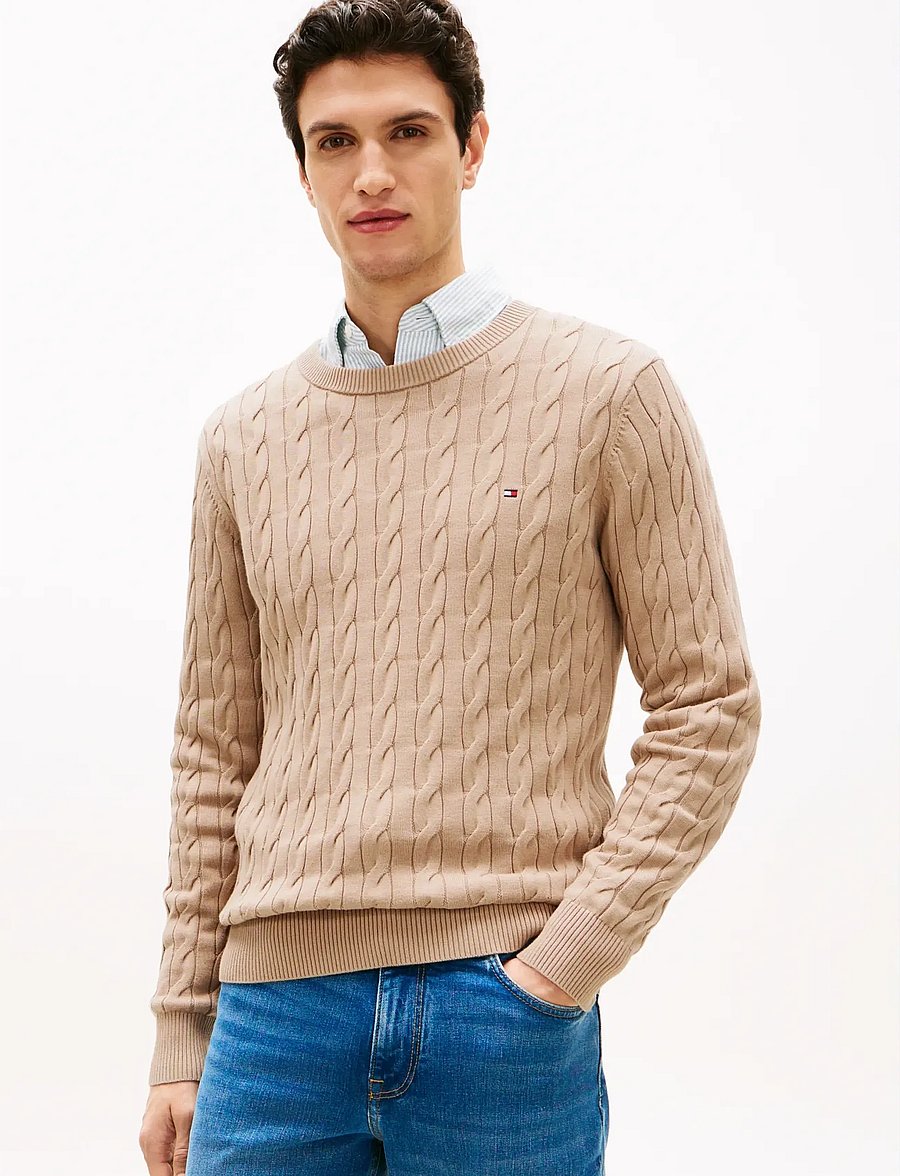 Tommy Hilfiger - CLASSIC COTTON CABLE CREW NECK - Ümara kaelusega - coastal taupe - 0