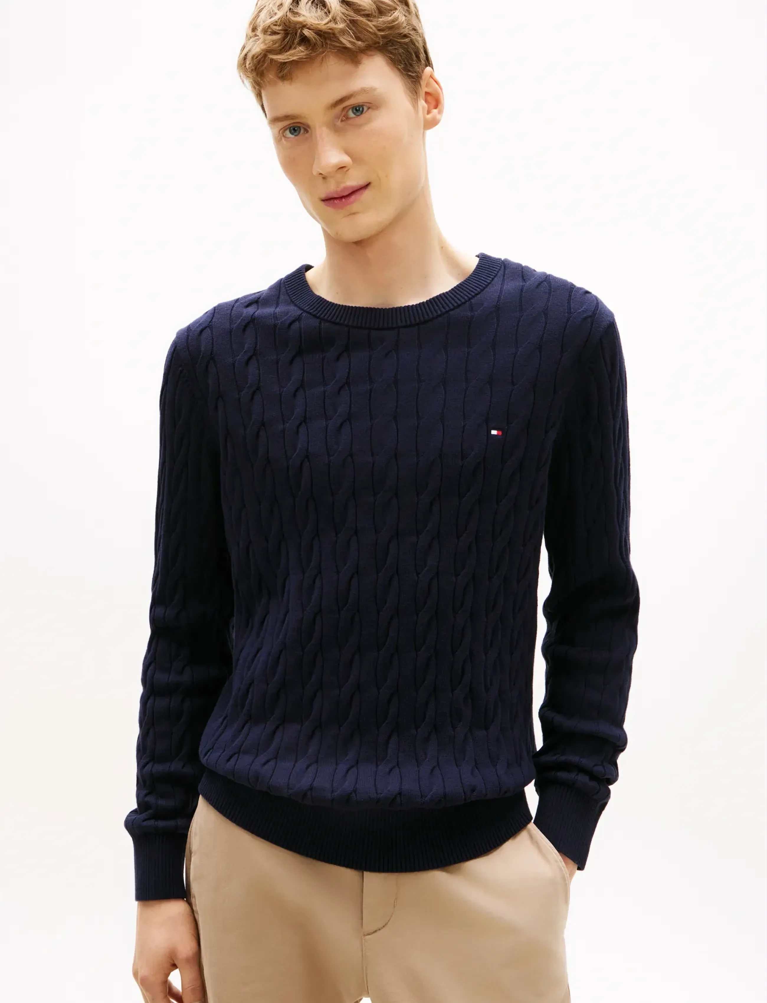 CLASSIC COTTON CABLE CREW NECK - DESERT SKY