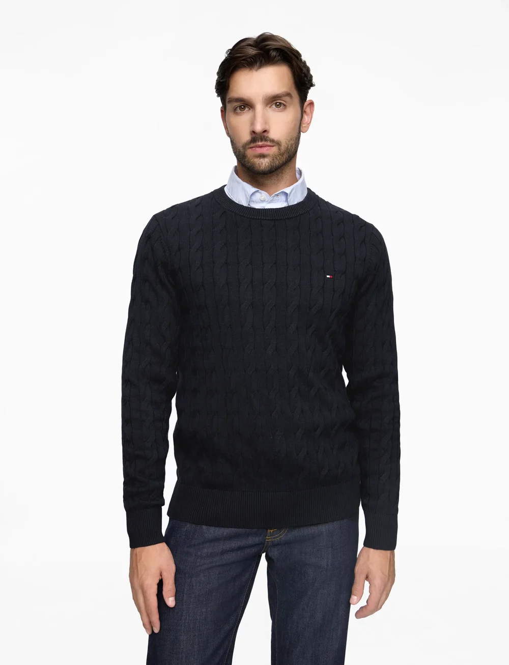 Tommy Hilfiger - CLASSIC COTTON CABLE CREW NECK - round necks - desert sky - 0