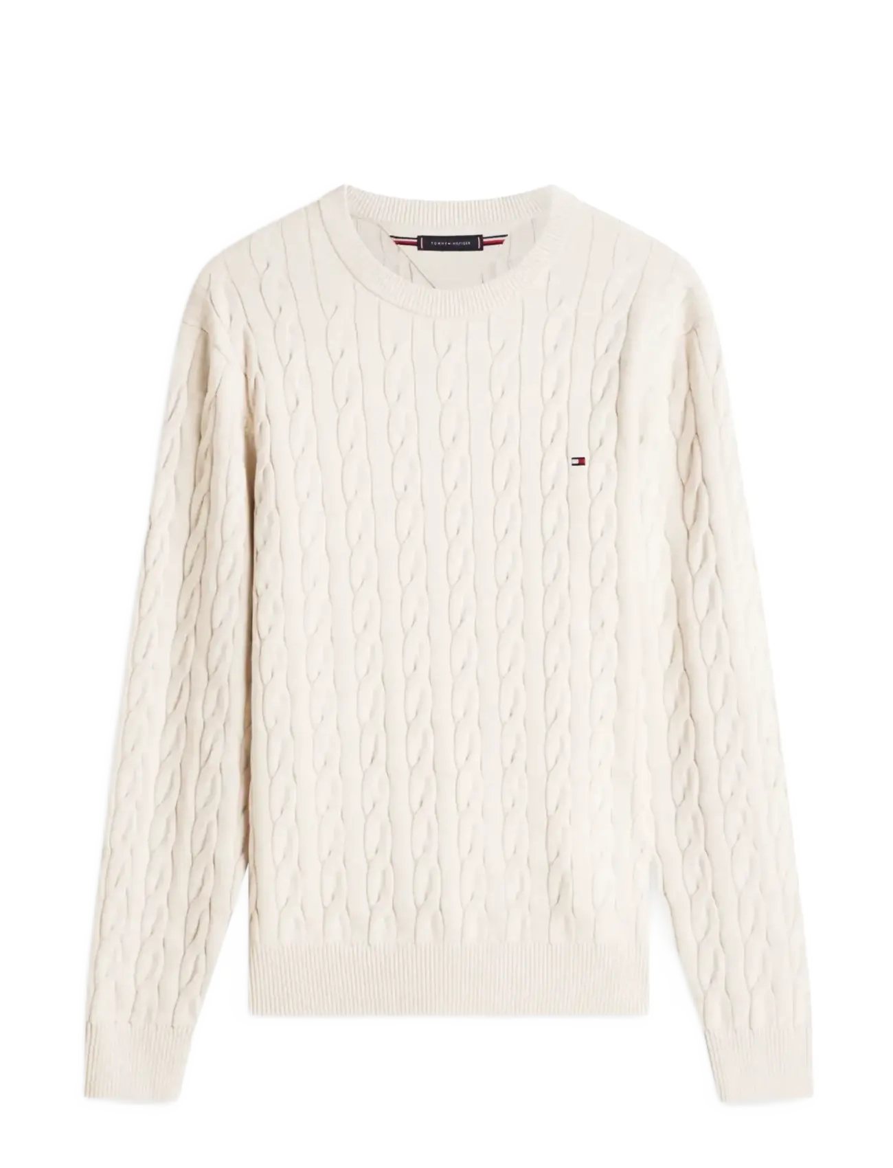 CLASSIC COTTON CABLE CREW NECK - HEATHERED OATMILK