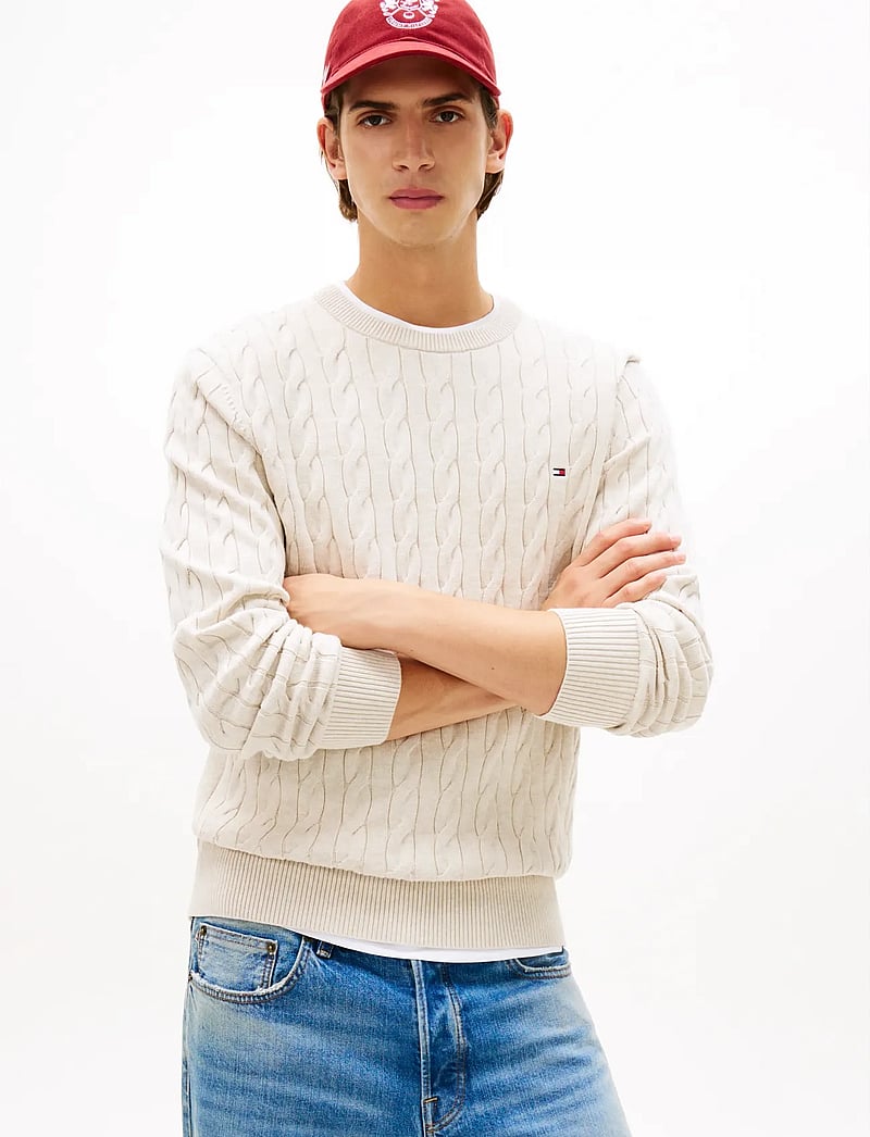 Tommy Hilfiger - CLASSIC COTTON CABLE CREW NECK - rund hals - heathered oatmilk - 0