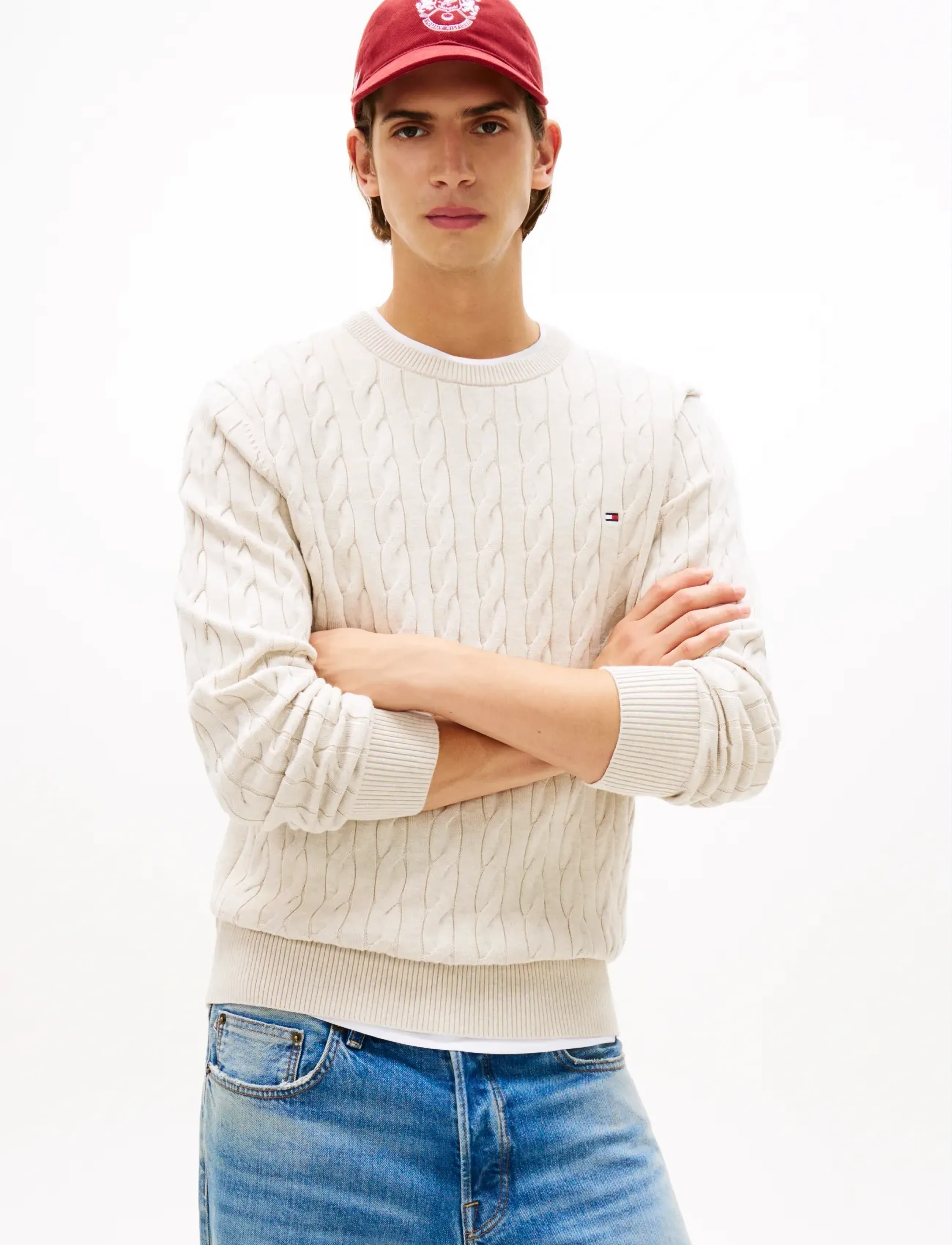 Tommy Hilfiger CLASSIC COTTON CABLE CREW NECK - Tommy Hilfiger - HEATHERED OATMILK / cream