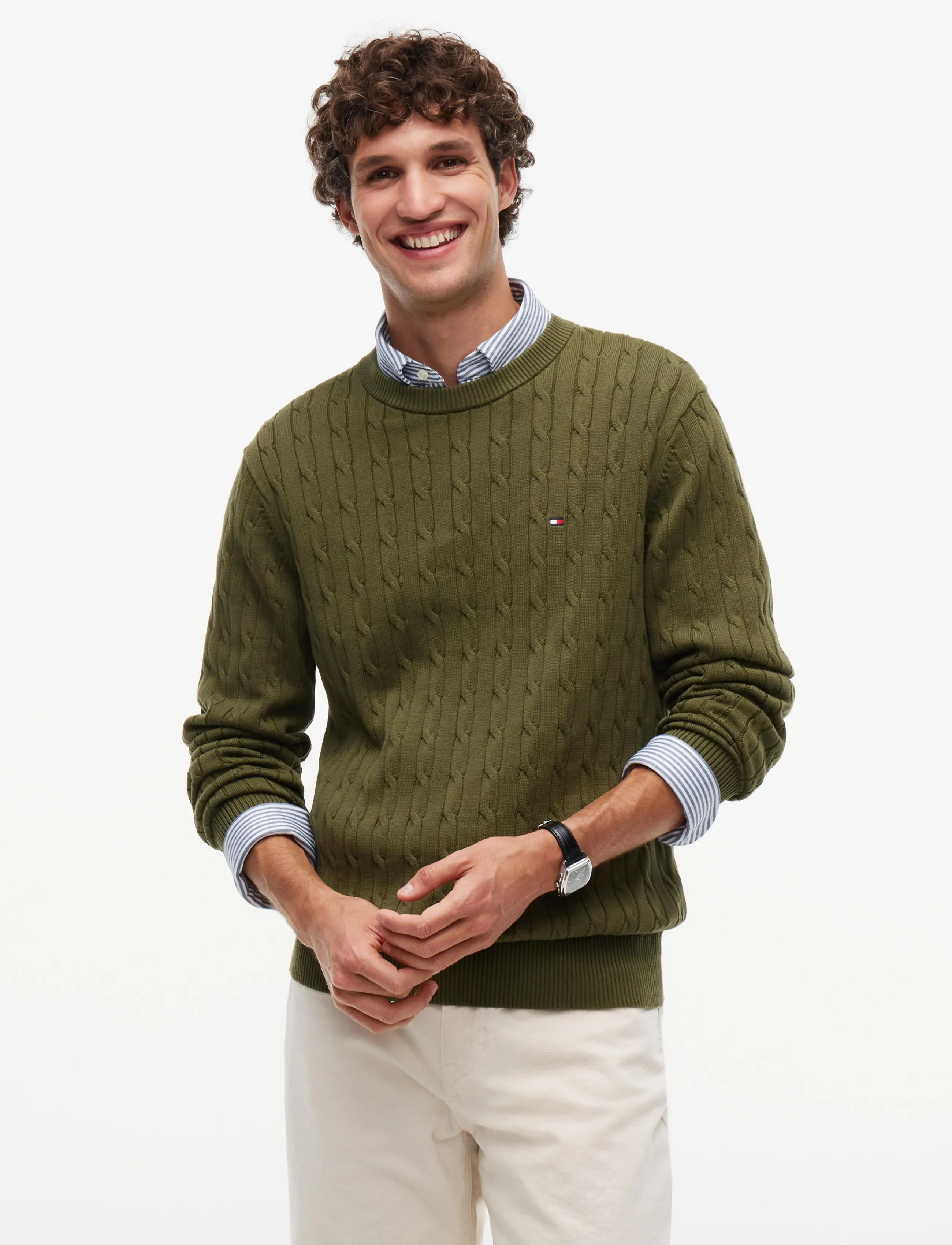TOMMY HILFIGER Classic Cotton Cable Crew Neck stickade tröjor herr – bild 2