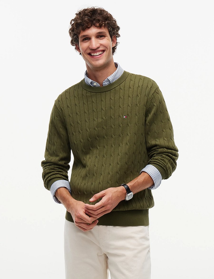 Tommy Hilfiger - CLASSIC COTTON CABLE CREW NECK - round necks - huntsman green - 0