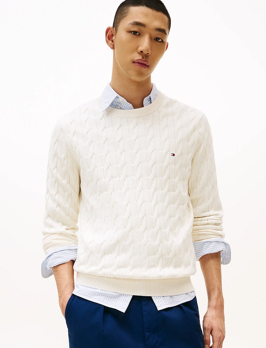 Tommy Hilfiger - CLASSIC COTTON CABLE CREW NECK - rundhals - ivory petal - 0