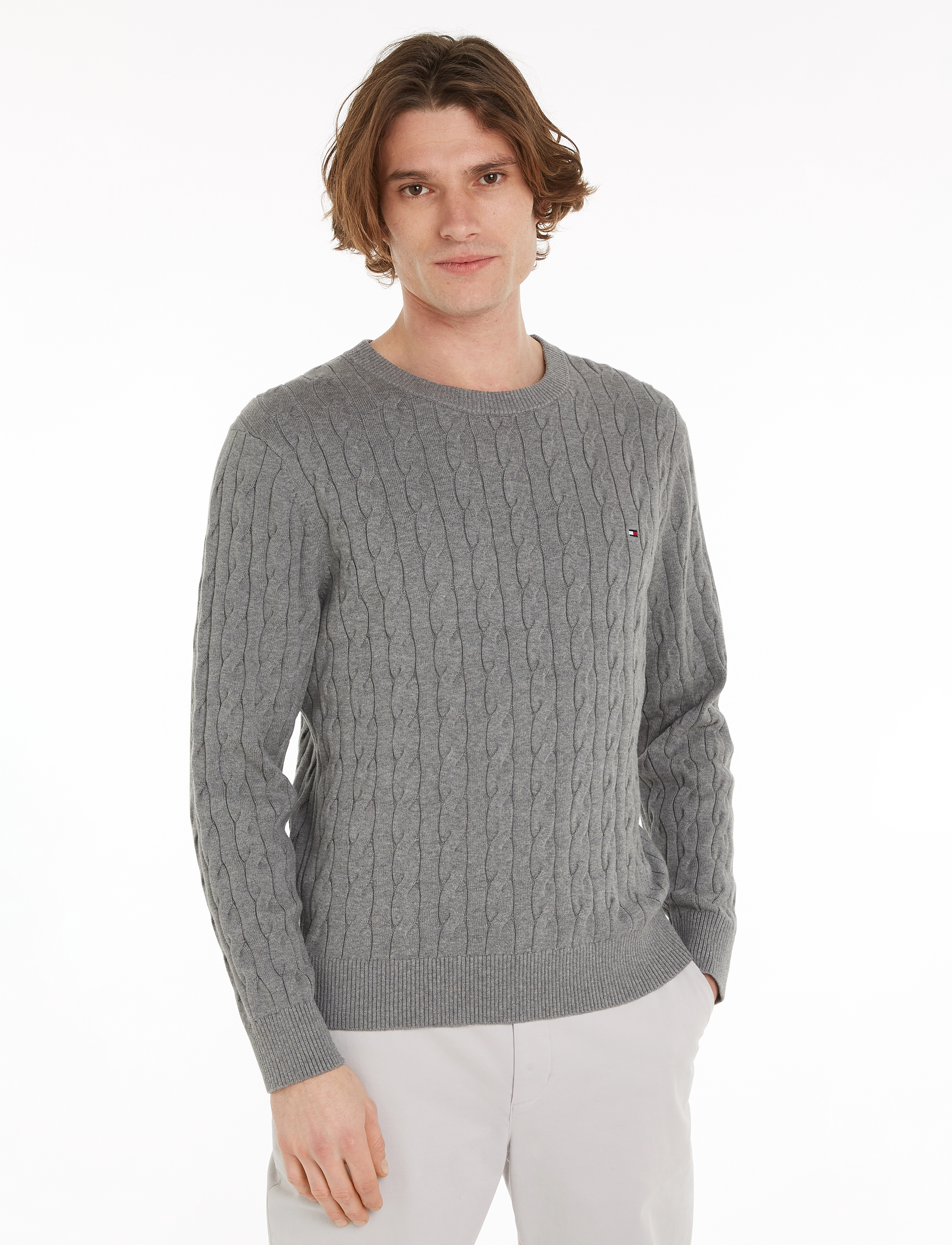 Tommy Hilfiger CLASSIC COTTON CABLE CREW NECK - Rundhals - MEDIUM GREY HEATHER / grey