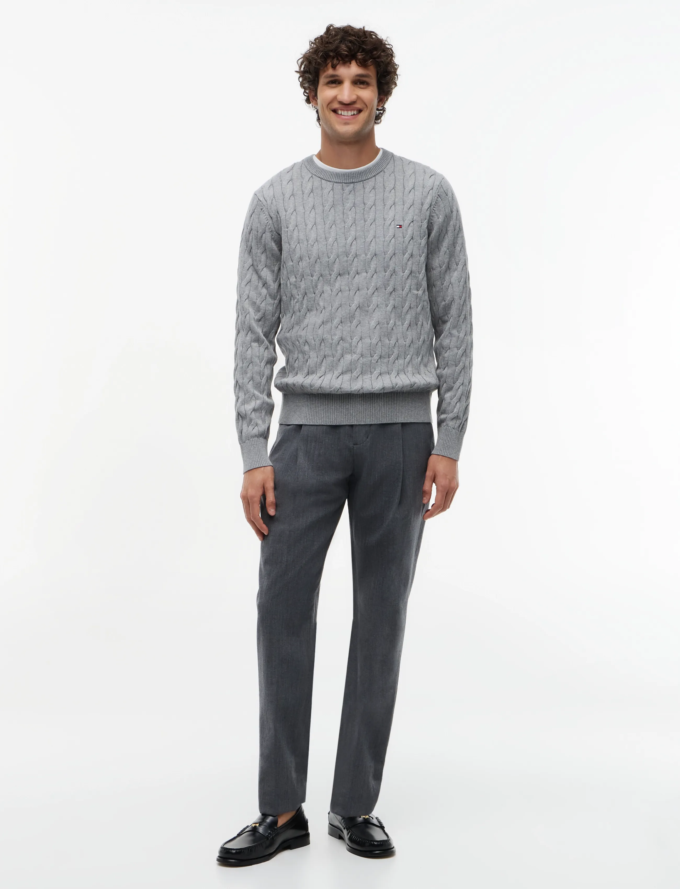 Tommy Hilfiger - CLASSIC COTTON CABLE CREW NECK - tavalised kudumid - medium grey heather - 4