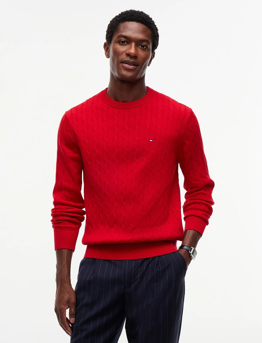 Tommy Hilfiger - CLASSIC COTTON CABLE CREW NECK - round necks - medium red - 0