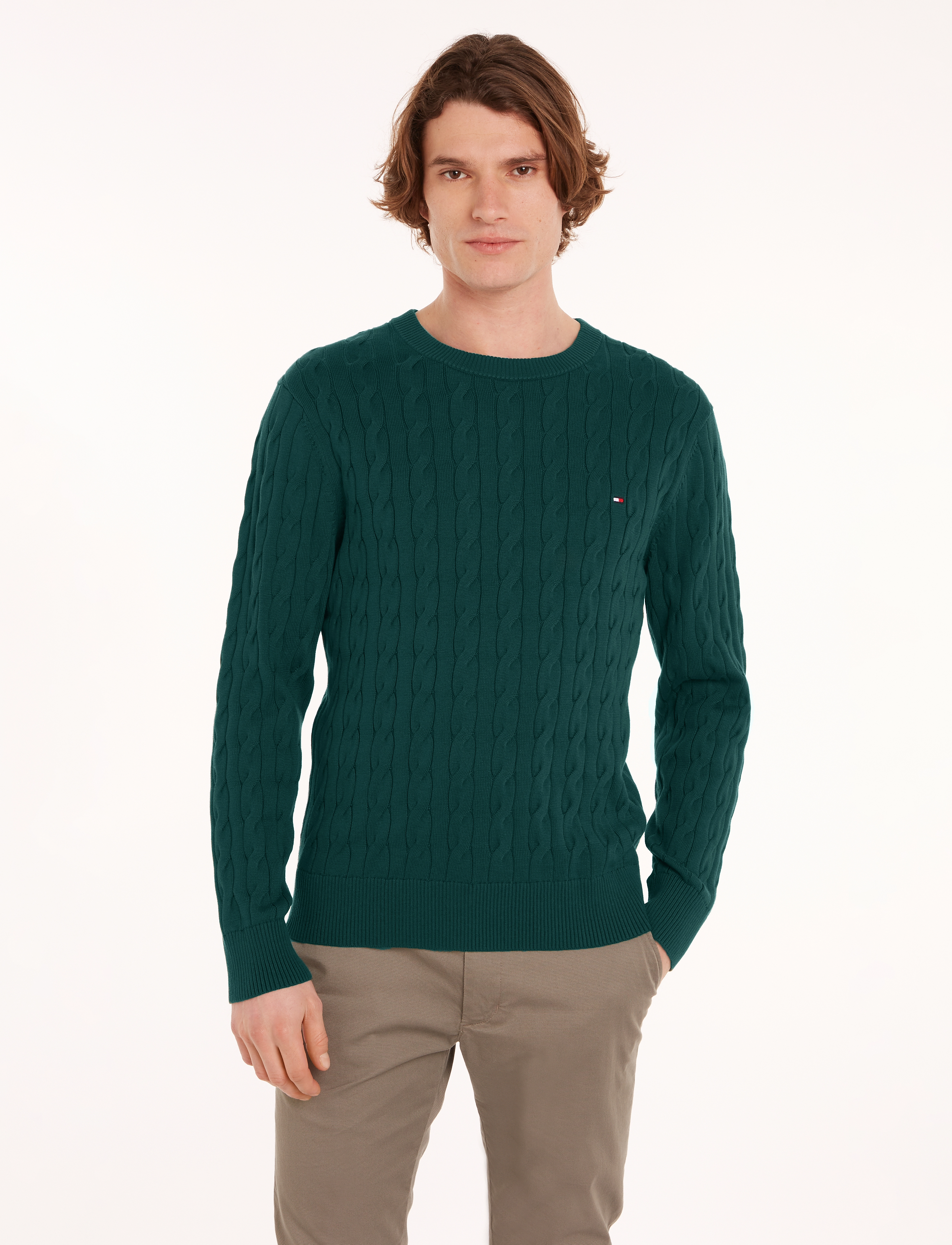 Tommy Hilfiger CLASSIC COTTON CABLE CREW NECK - Tommy Hilfiger - ORNAMENTAL GREEN / green