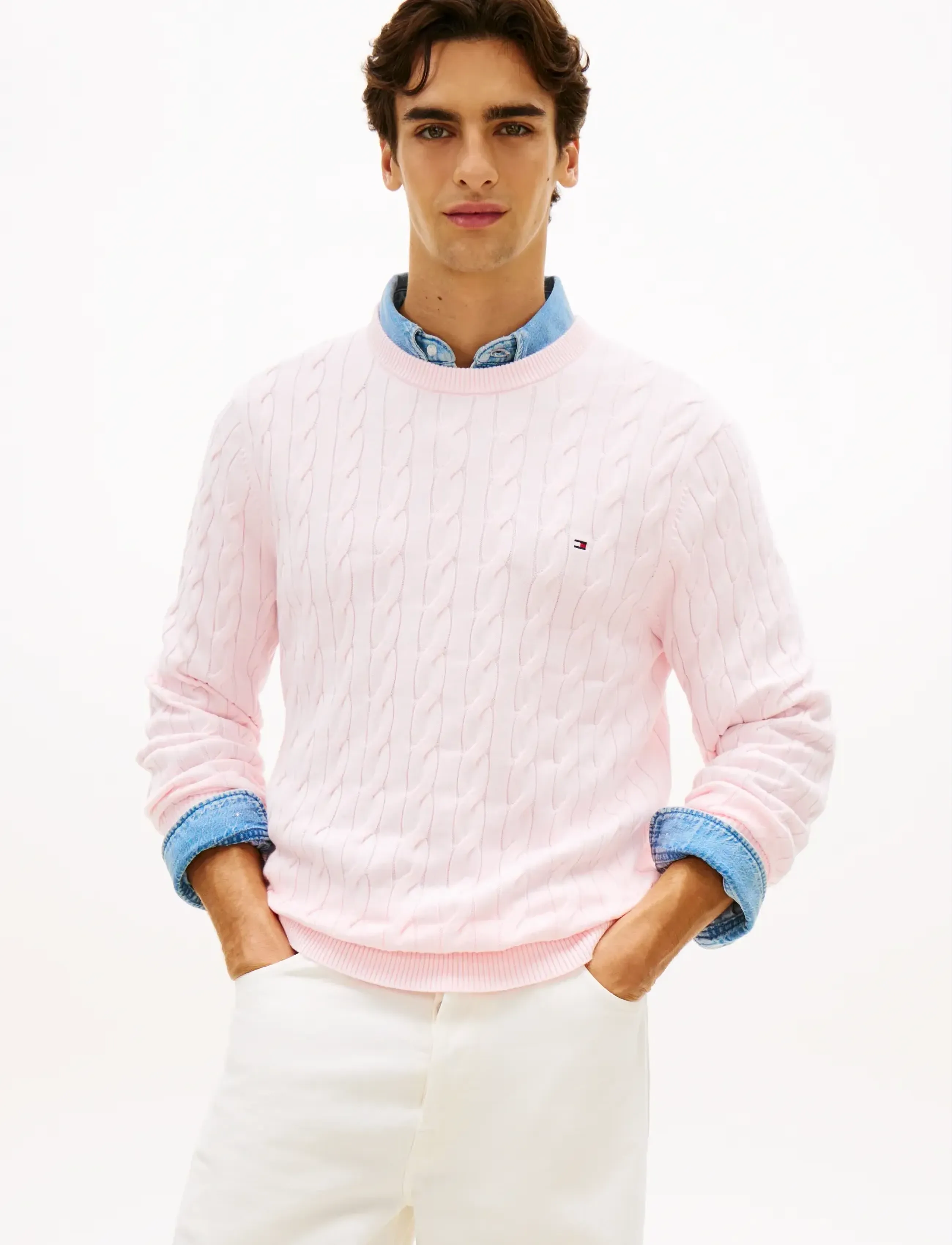 Tommy Hilfiger CLASSIC COTTON CABLE CREW NECK - Tommy Hilfiger - PINK LILY / pink/rose
