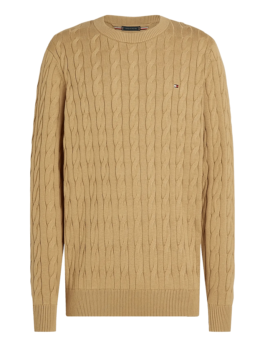 Tommy Hilfiger - CLASSIC COTTON CABLE CREW NECK - round necks - safari canvas - 1