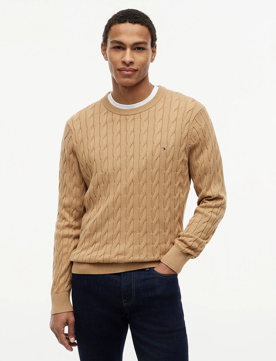 Tommy Hilfiger - CLASSIC COTTON CABLE CREW NECK - round necks - safari canvas - 0