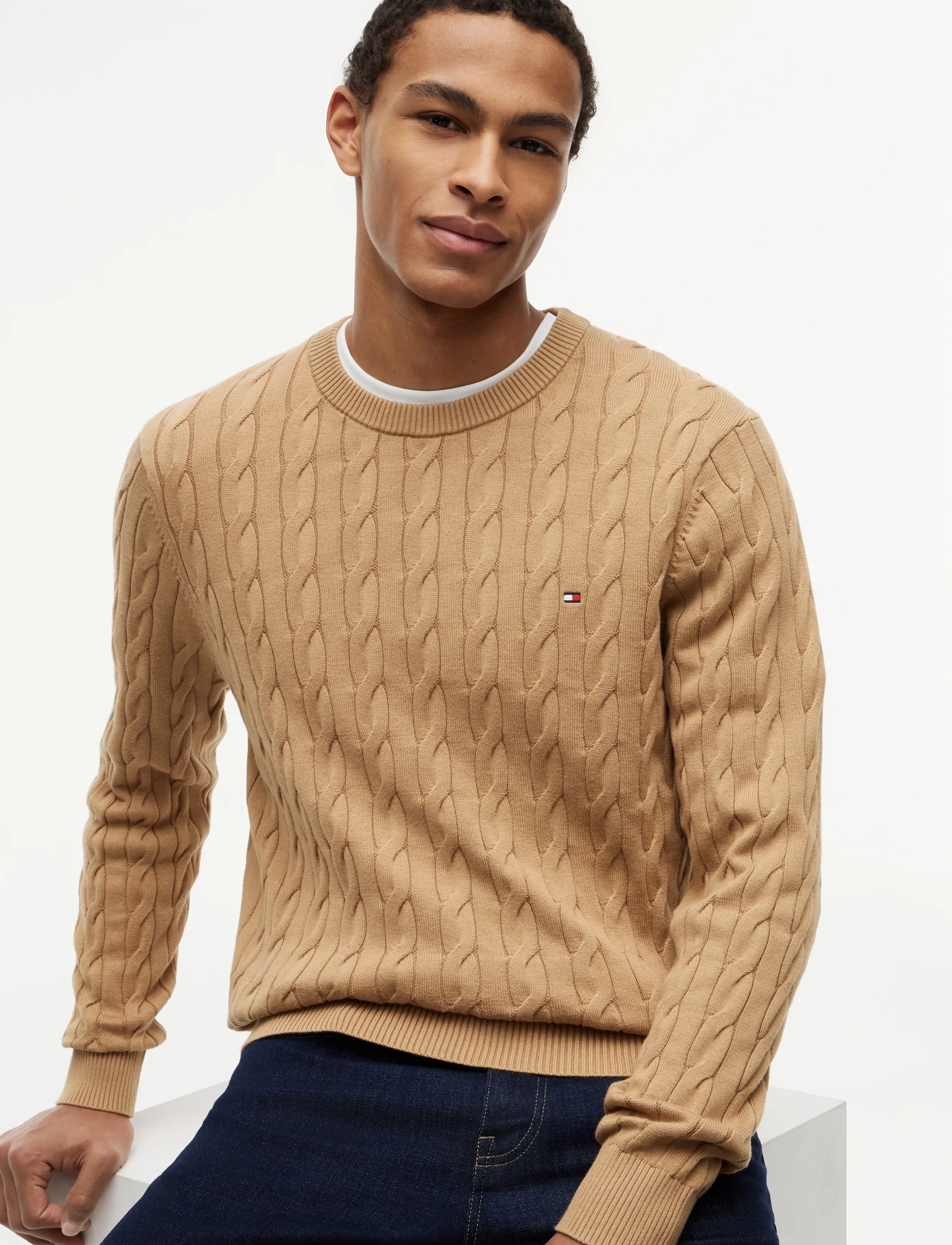 Tommy Hilfiger - CLASSIC COTTON CABLE CREW NECK - rund hals - safari canvas - 4