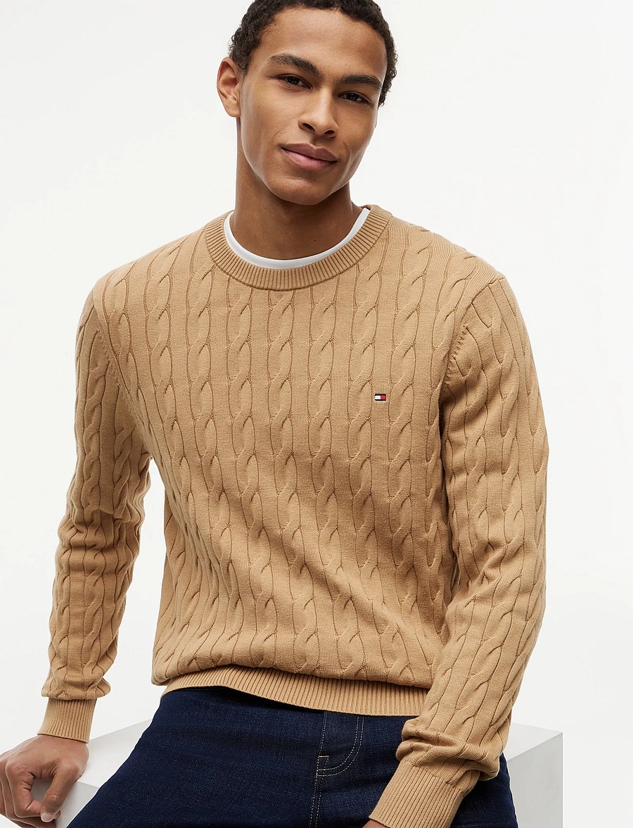 Tommy Hilfiger - CLASSIC COTTON CABLE CREW NECK - round necks - safari canvas - 4