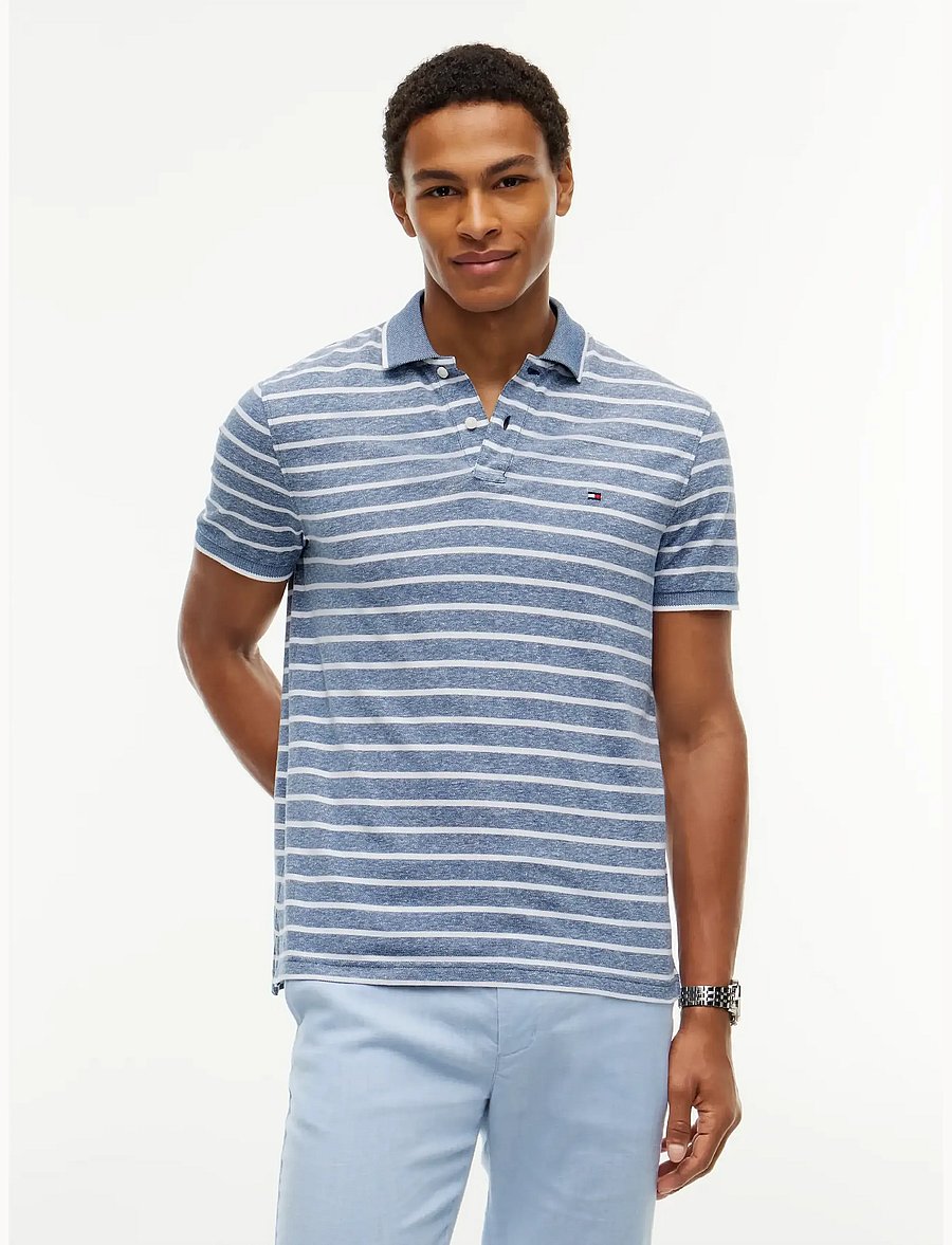 Tommy Hilfiger - COTTON LINEN PIQUE REG POLO - kortärmade pikéer - blue jean white - 0