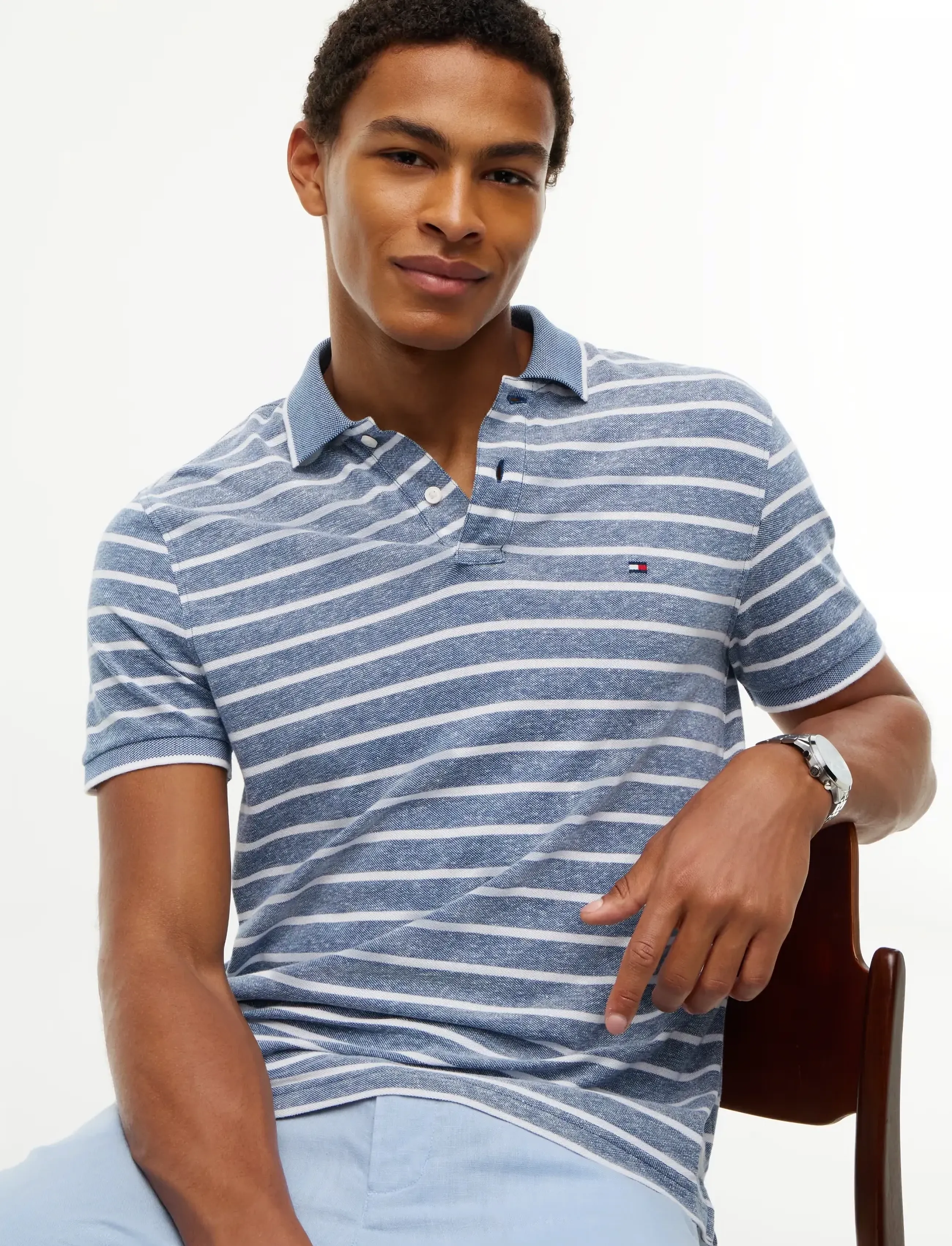 Tommy Hilfiger - COTTON LINEN PIQUE REG POLO - kortärmade pikéer - blue jean   white - 3