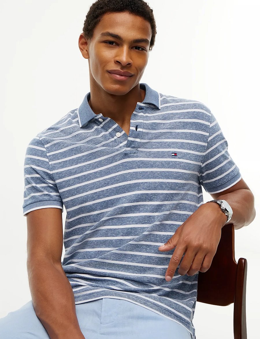 Tommy Hilfiger - COTTON LINEN PIQUE REG POLO - kortärmade pikéer - blue jean white - 3