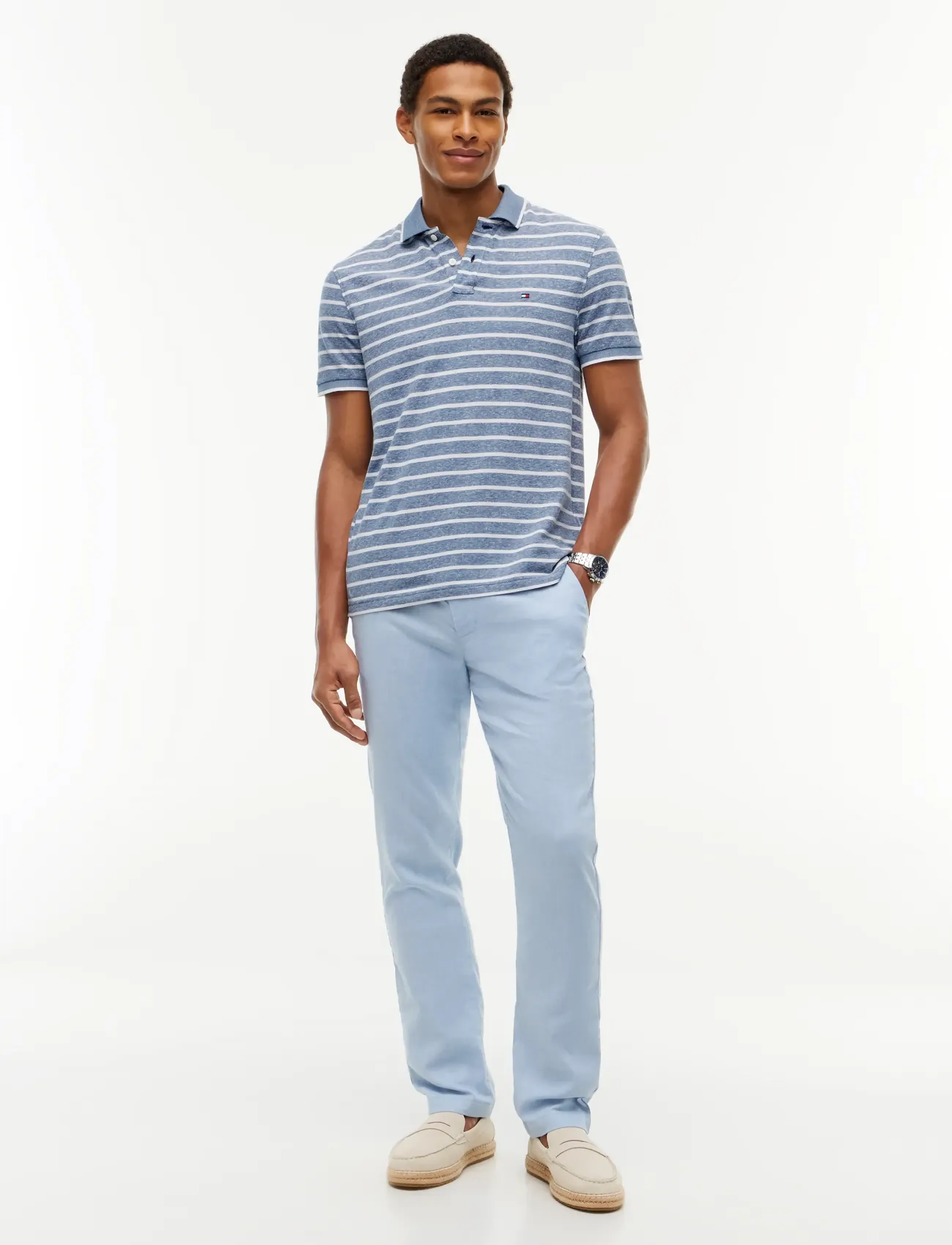 Tommy Hilfiger - COTTON LINEN PIQUE REG POLO - kortärmade pikéer - blue jean   white - 4