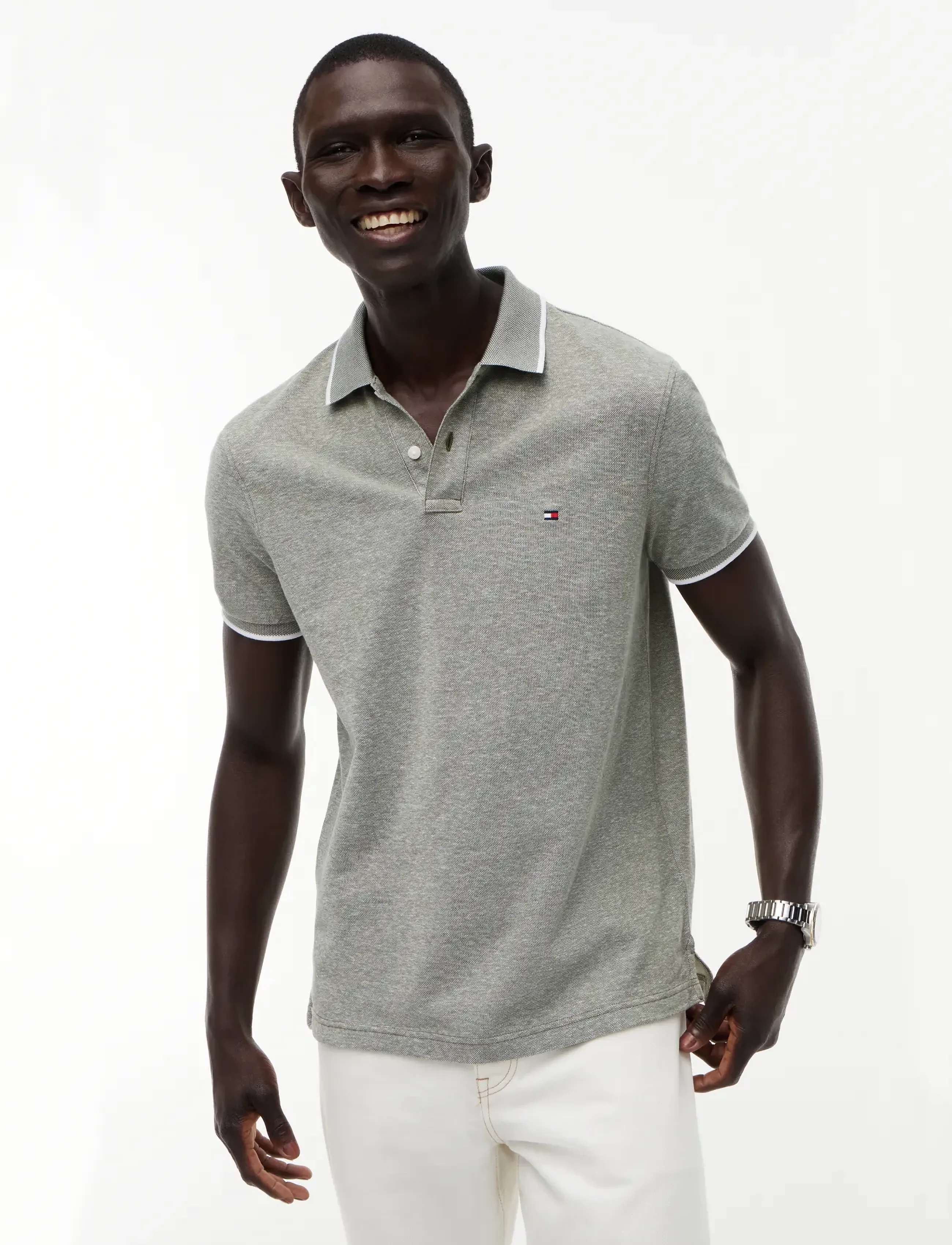 Tommy Hilfiger COTTON LINEN PIQUE REG POLO - Tøj - DARK ARTICHOKE / grey