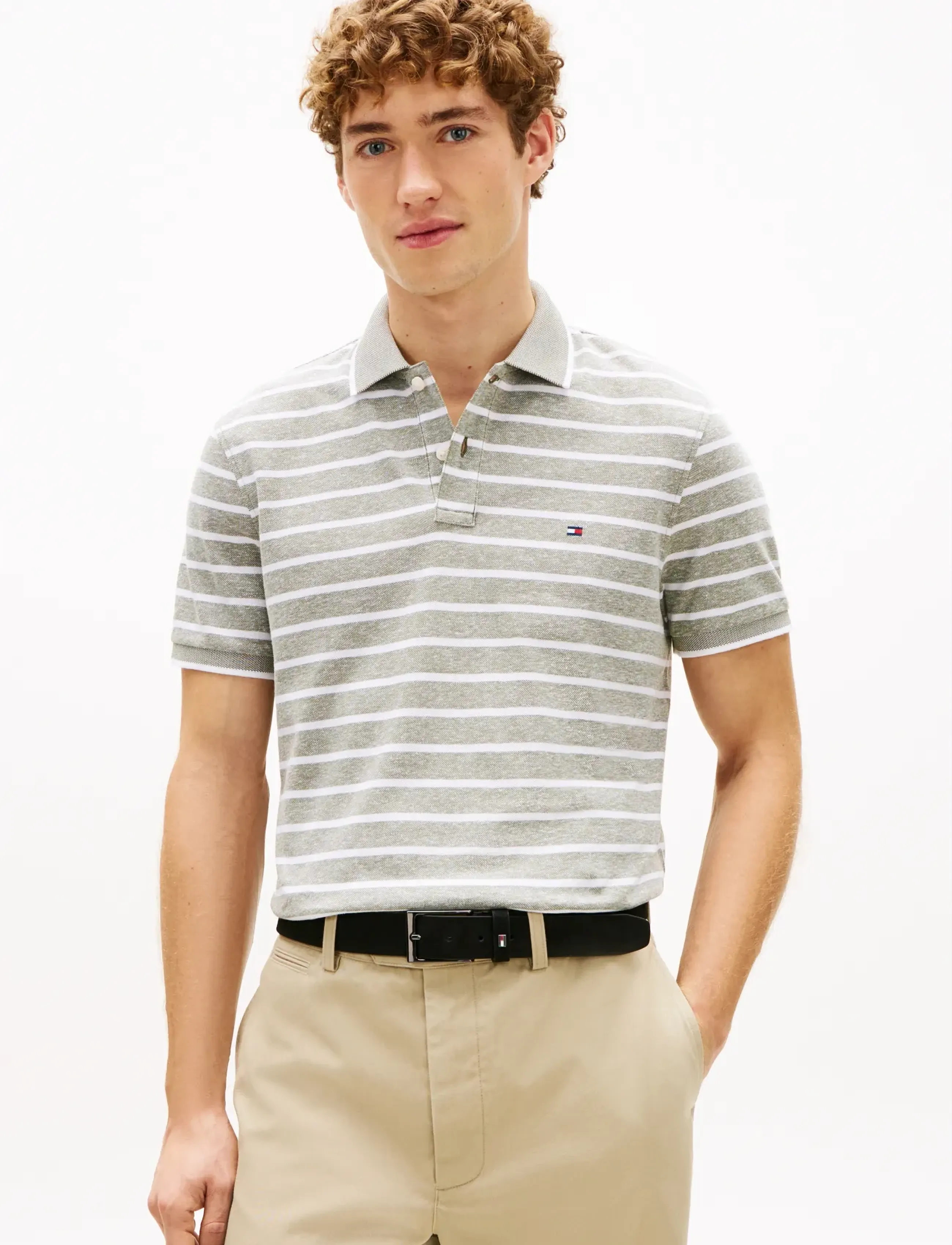 Tommy Hilfiger COTTON LINEN PIQUE REG POLO - Pikéer - DARK ARTICHOKE   WHITE / grey