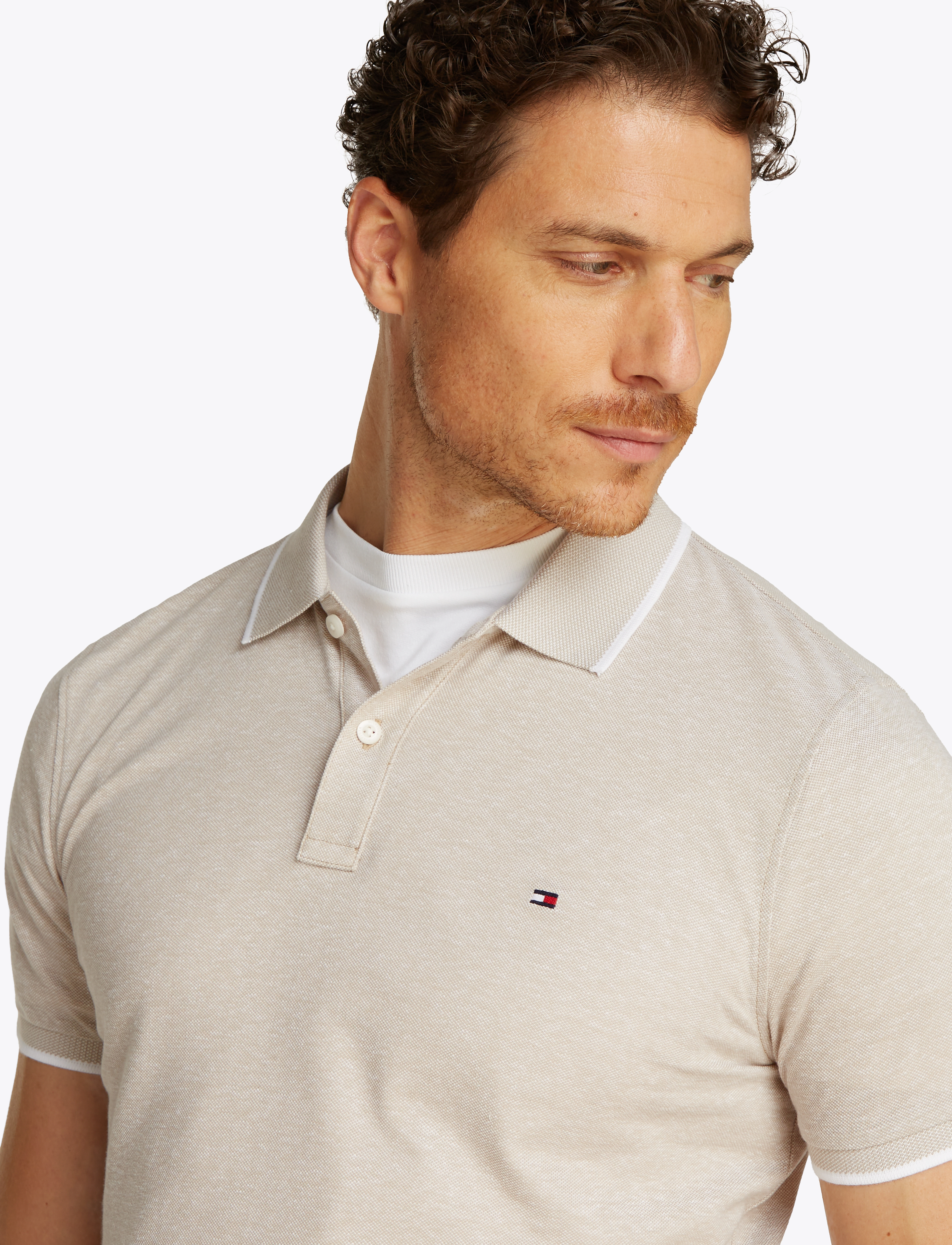 Tommy Hilfiger - COTTON LINEN PIQUE REG POLO - lyhythihaiset - sandalwood - 4