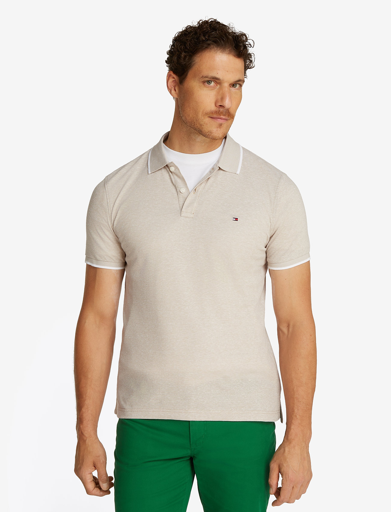 Tommy Hilfiger - COTTON LINEN PIQUE REG POLO - kortärmade pikéer - sandalwood - 5
