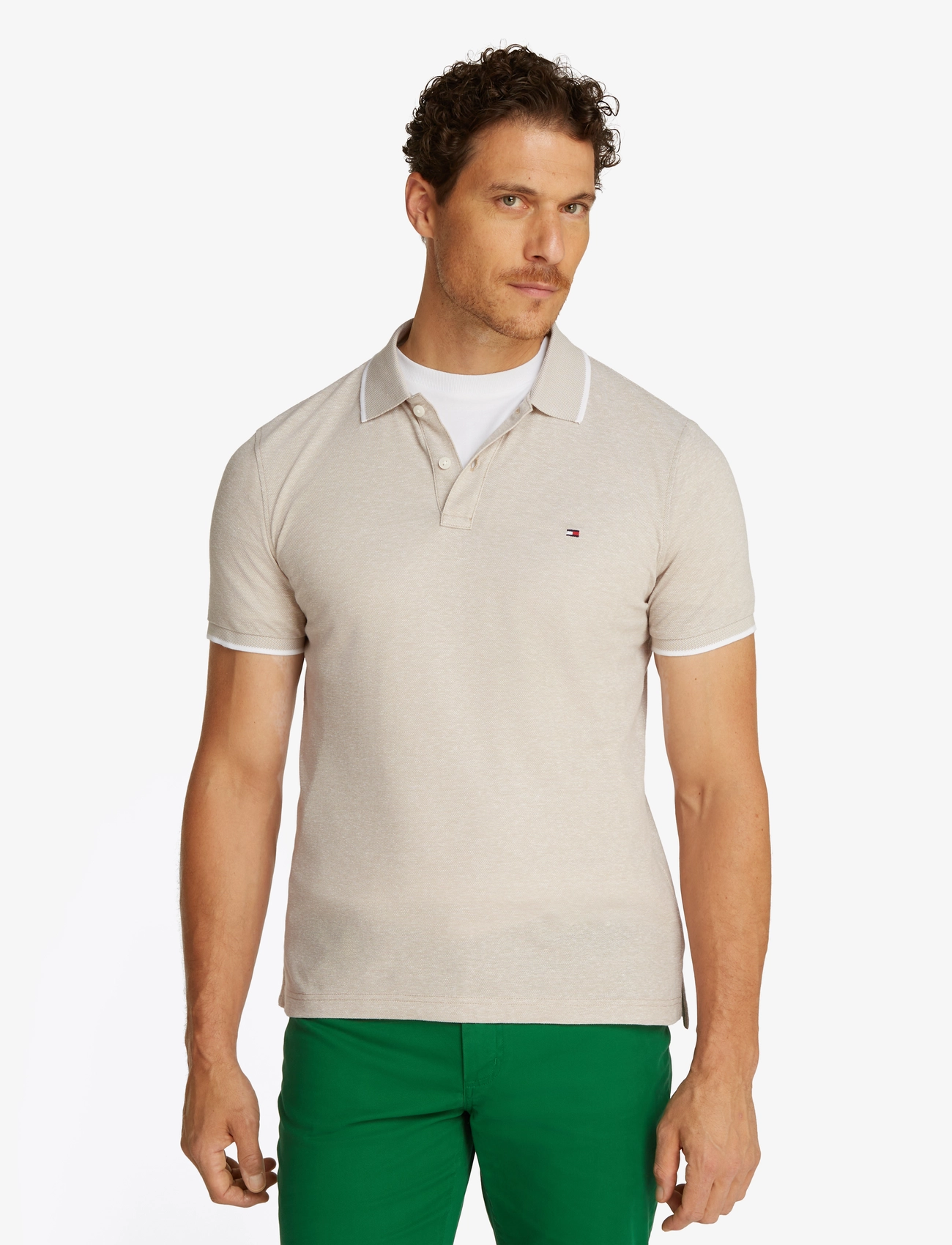 Tommy Hilfiger - COTTON LINEN PIQUE REG POLO - lyhythihaiset - sandalwood - 5