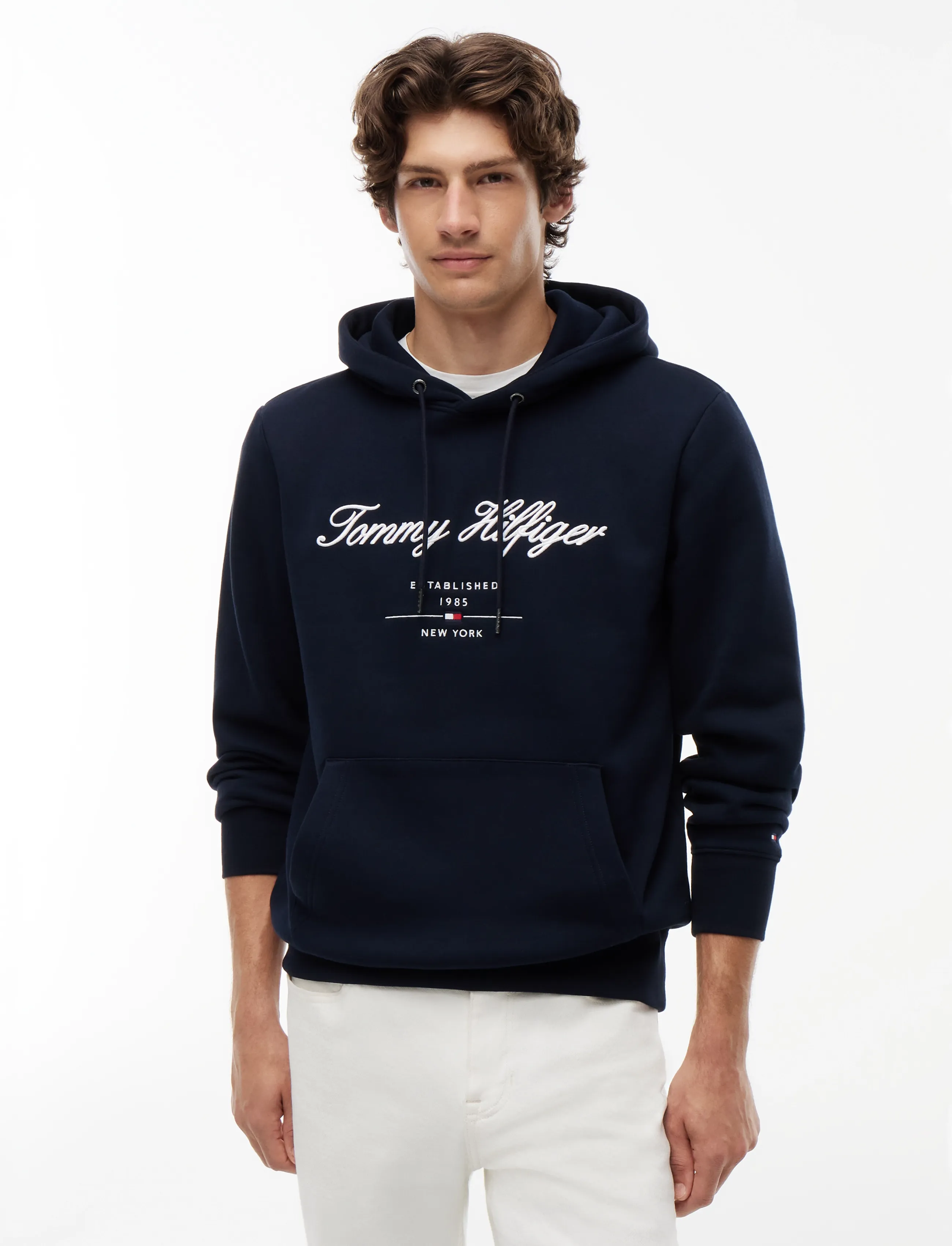 Tommy Hilfiger Script Logo Hoody, Skrift Logo Hættetrøje, Navy, Str: XS