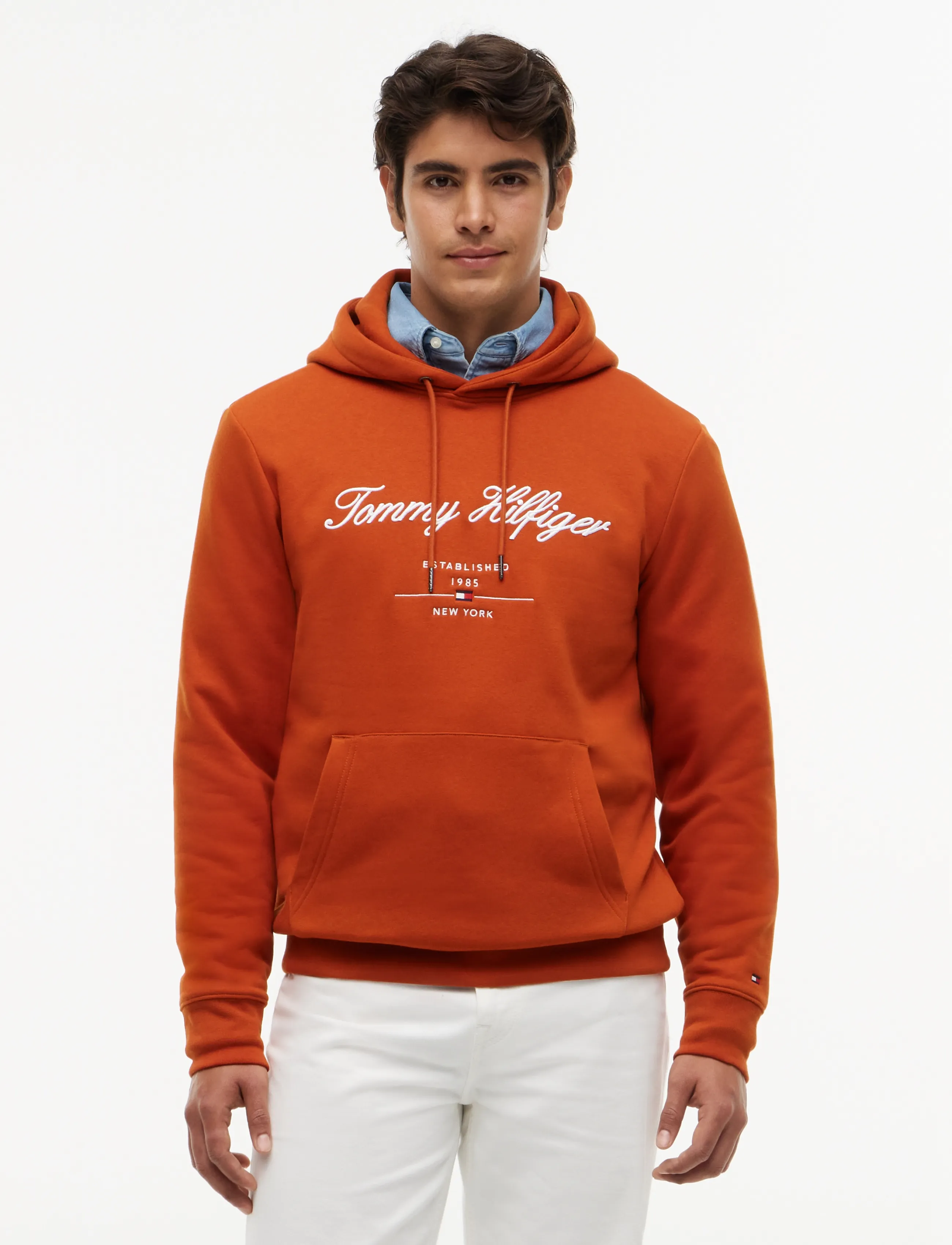 Tommy Hilfiger Script Logo Hoody, Skrift Logo Hættetrøje, Orange, Str: XXL