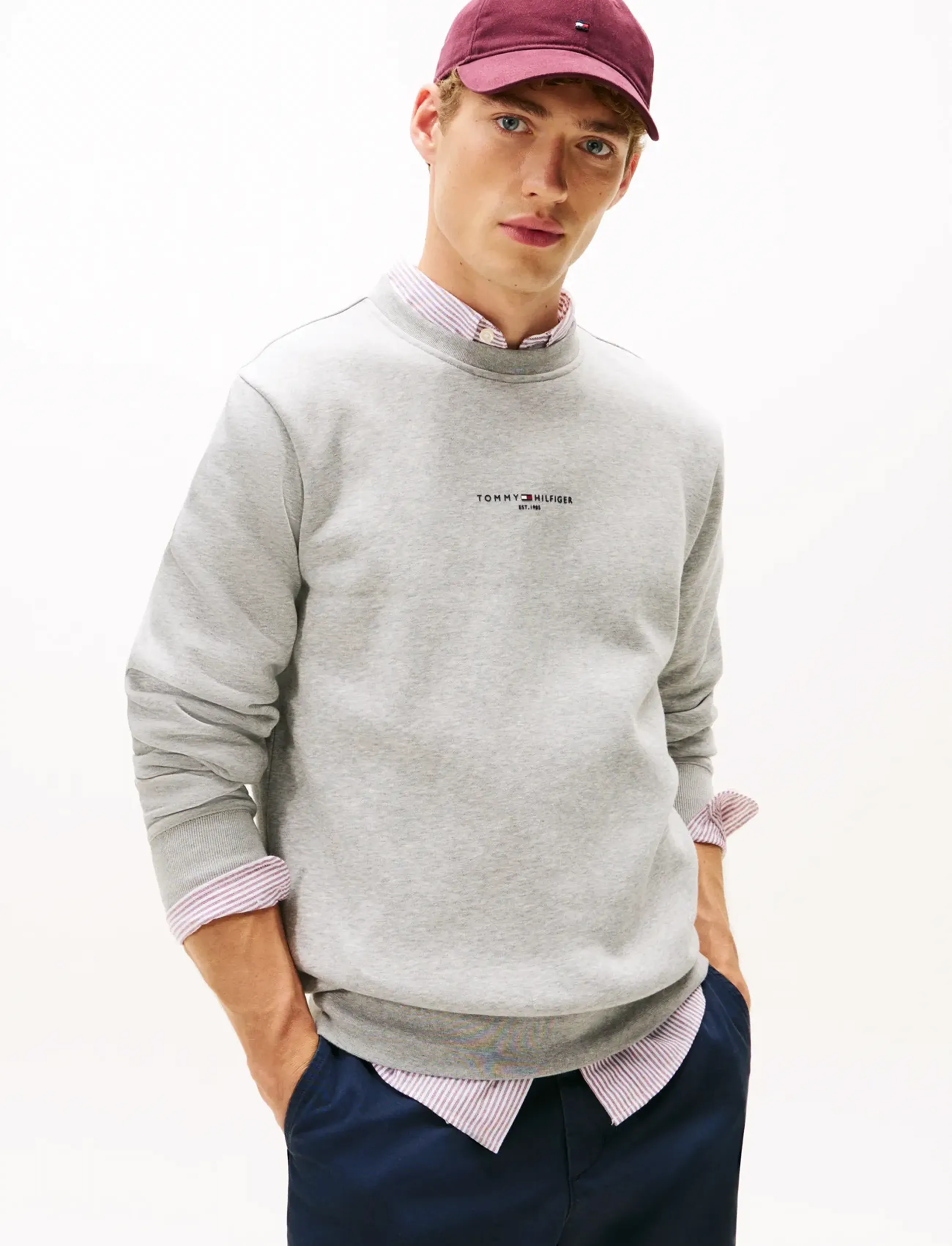Tommy Hilfiger TOMMY LOGO TIPPED CREWNECK - Dressipluusid - LIGHT GREY HEATHER / grey