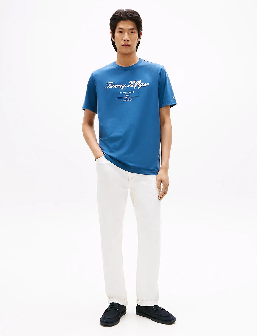 Tommy Hilfiger - SCRIPT LOGO TEE - stutterma bolir - aegean sea - 4